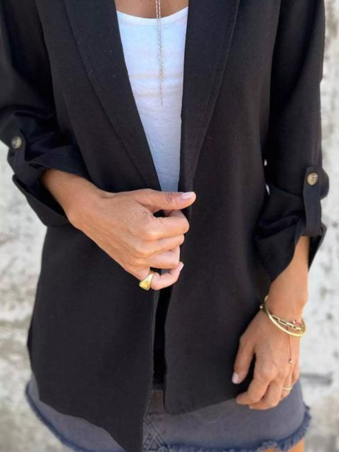 Full Size Lapel Collar Long Sleeve Blazer Plus Size - Image 6