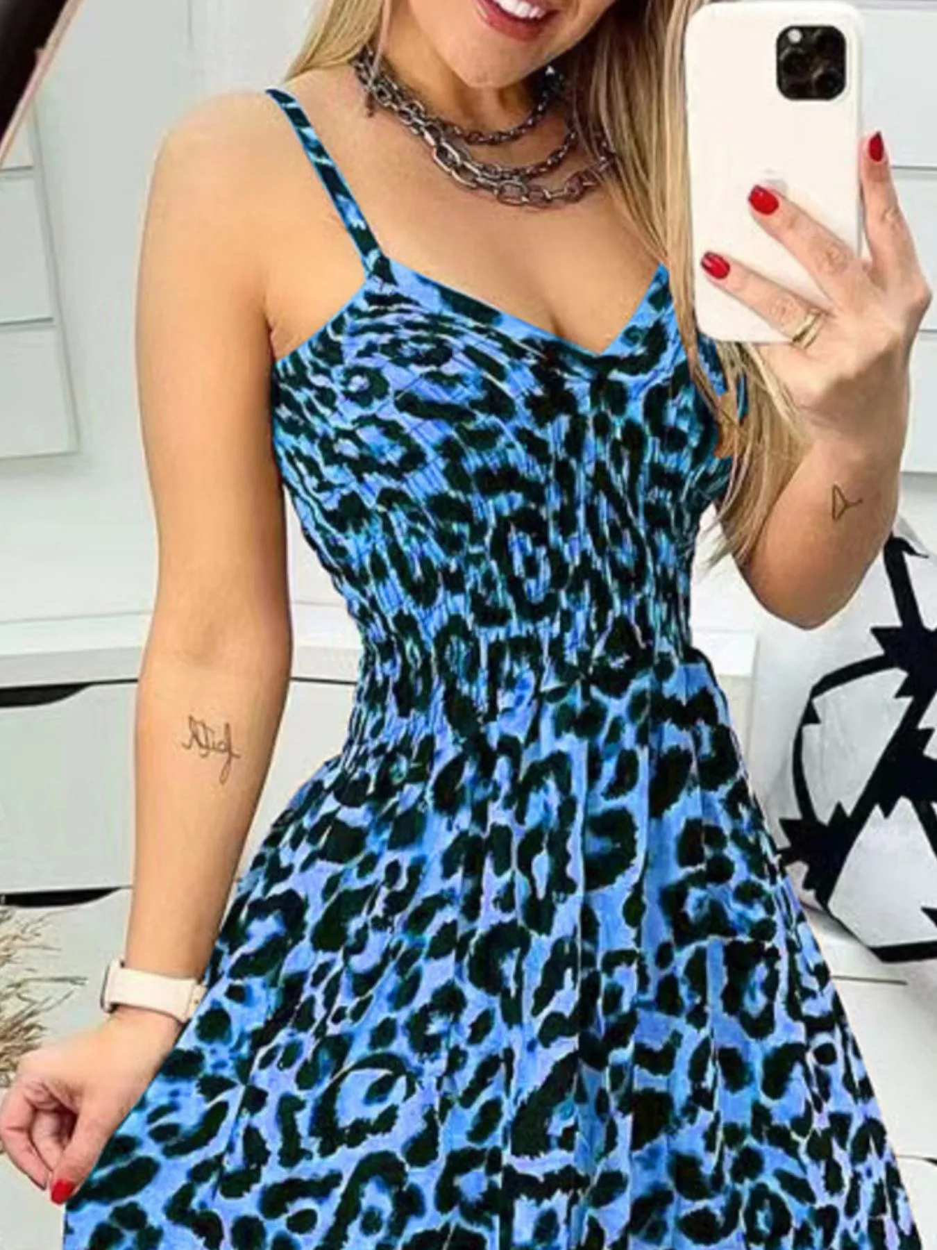 Full Size Leopard Print Spaghetti Strap Maxi Dress Plus Size - Image 12