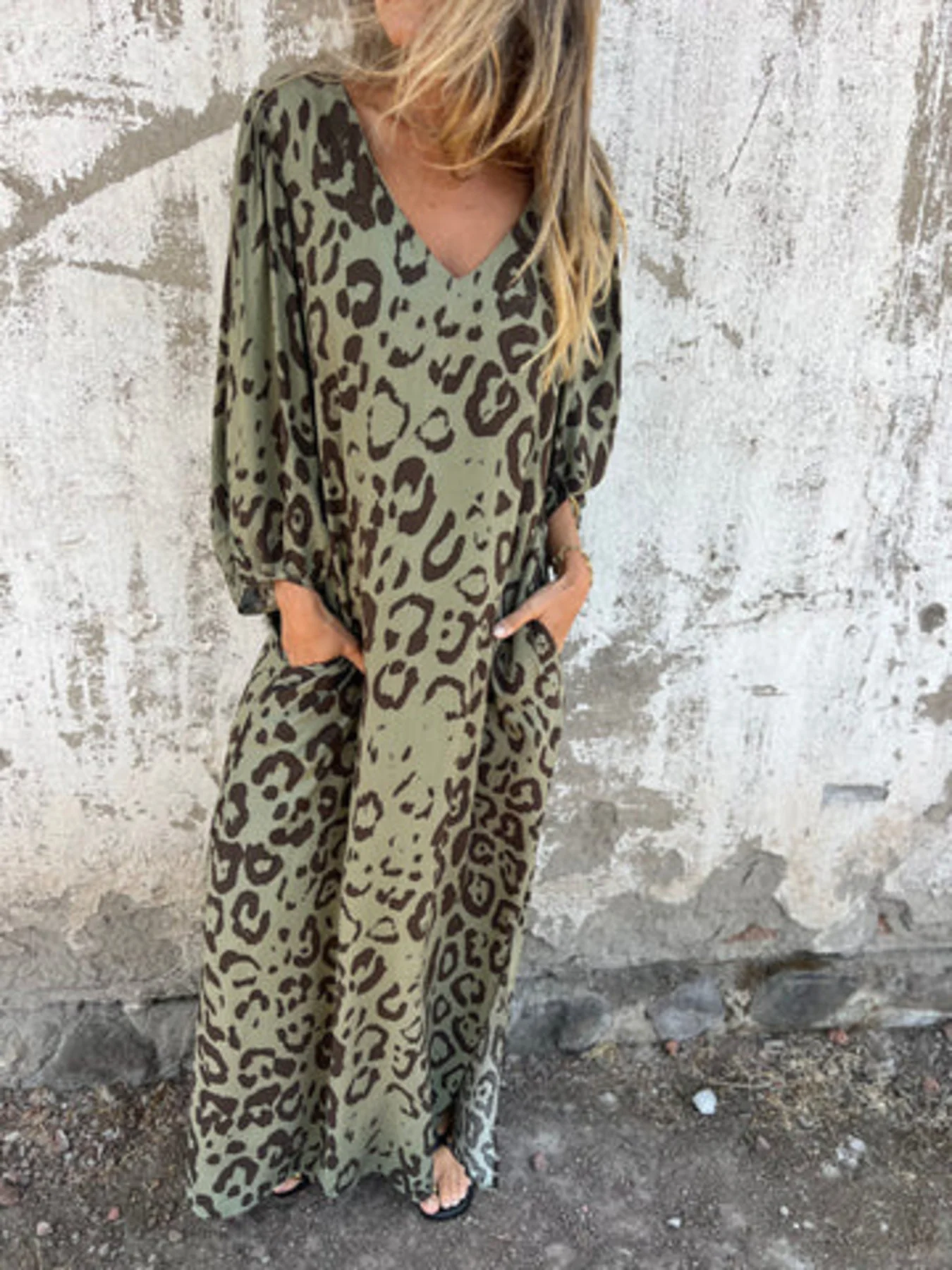 Full Size Leopard Print V-Neck Maxi Dress Plus Size - Image 23