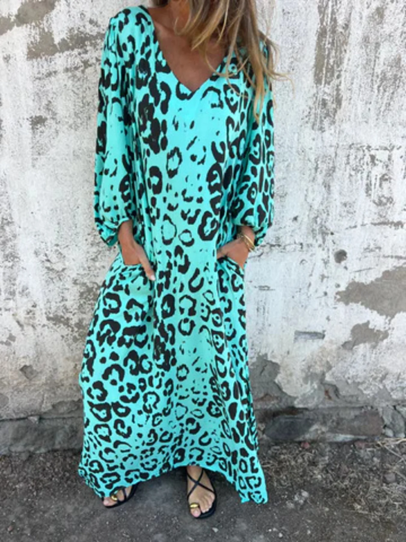 Full Size Leopard Print V-Neck Maxi Dress Plus Size - Image 26