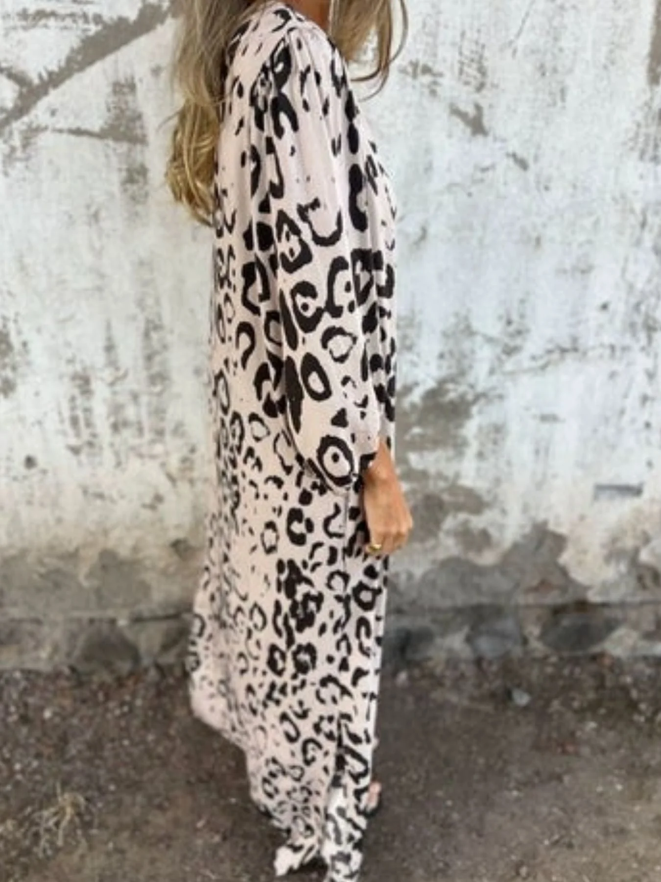 Full Size Leopard Print V-Neck Maxi Dress Plus Size - Image 32