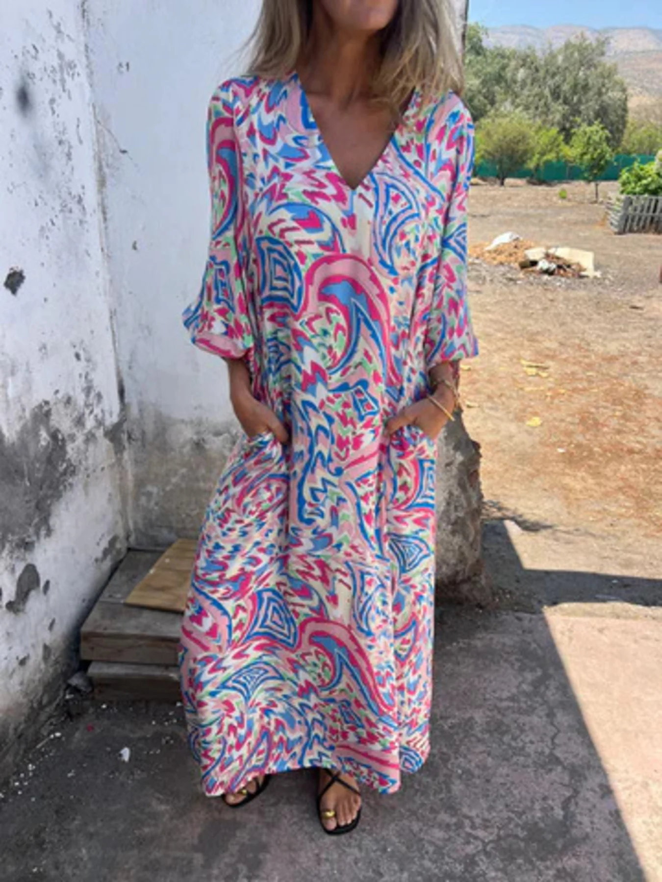 Full Size Leopard Print V-Neck Maxi Dress Plus Size - Image 8