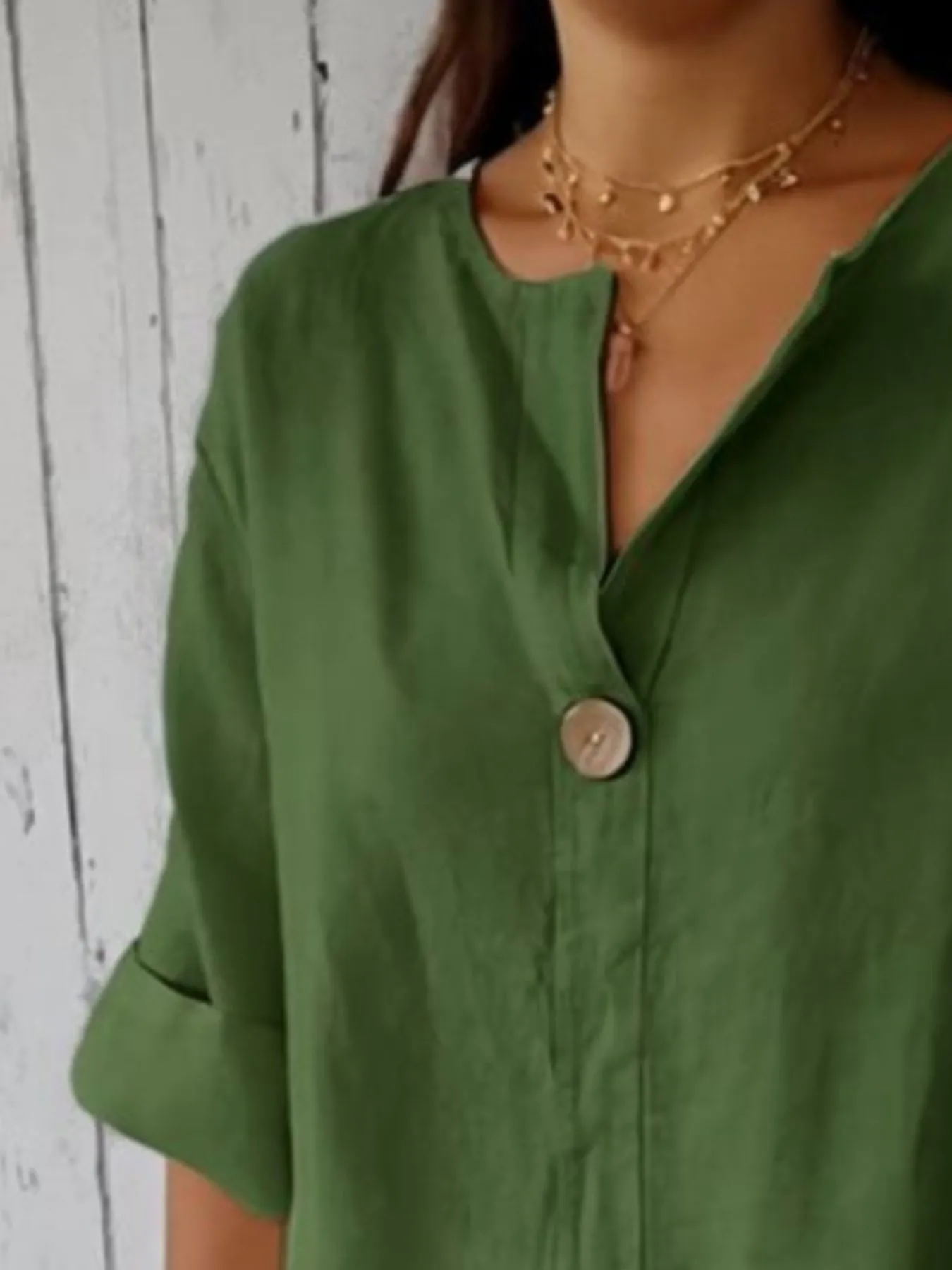 Full Size Linen Blend Notched Blouse Plus Size - Image 8