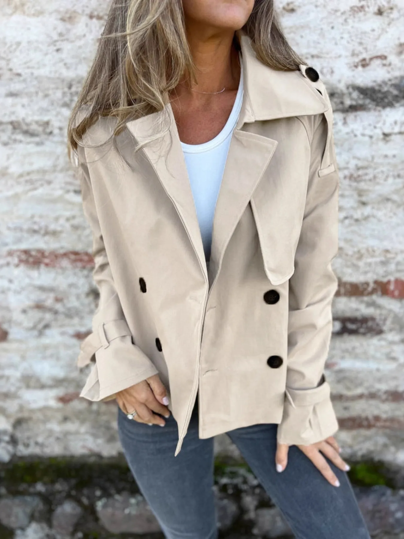 Full Size Long Sleeve Button Up Trench Coat Plus Size - Image 2