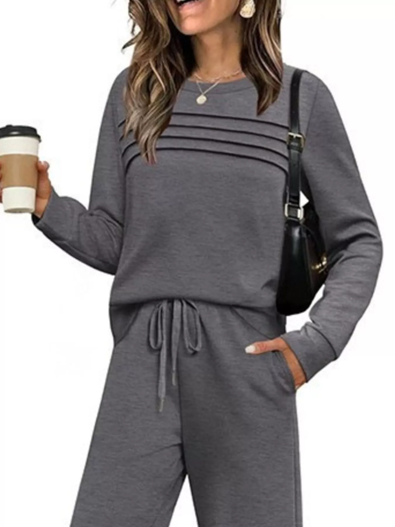 Full Size Long Sleeve Round Neck Top and Pants Set Plus Size - Image 20