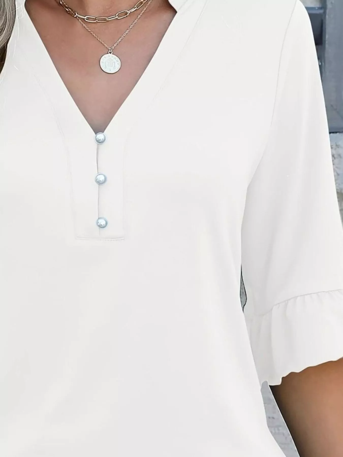 Full Size Notched Flounce Sleeve Blouse Plus Size - Image 12