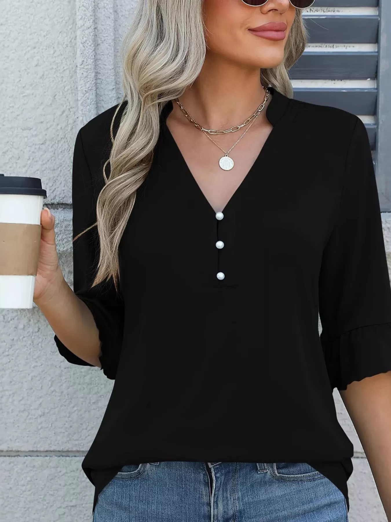 Full Size Notched Flounce Sleeve Blouse Plus Size - Image 16