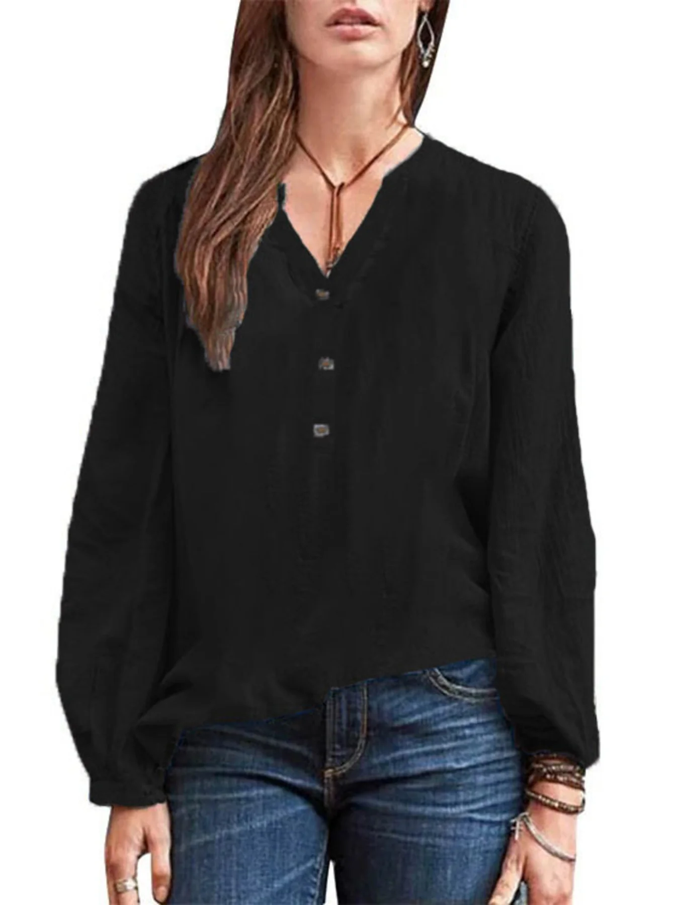 Full Size Notched Long Sleeve Blouse Plus Size - Image 10