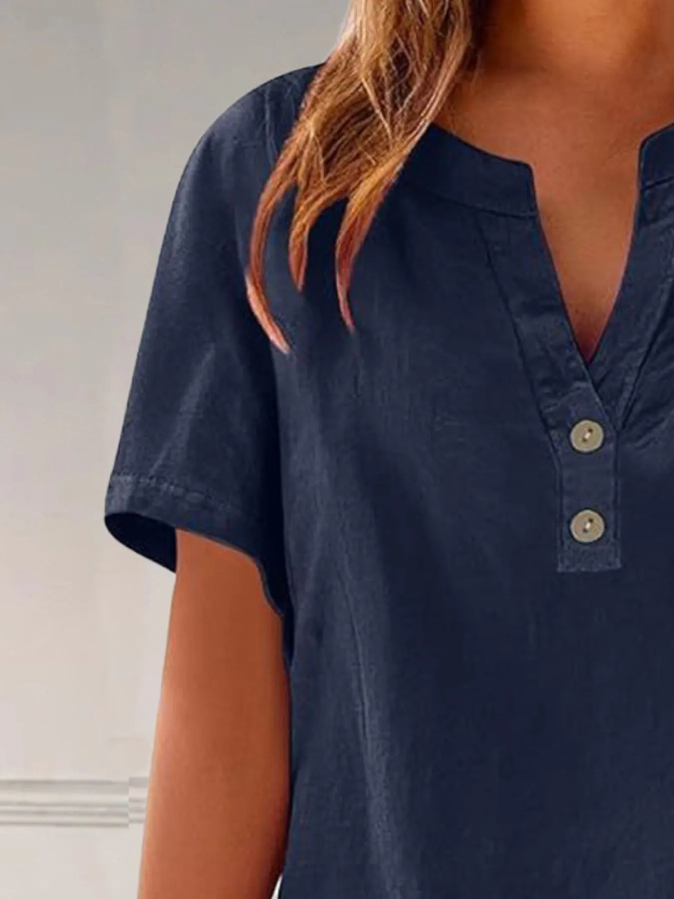 Full Size Notched Short Sleeve Blouse Plus Size - Image 21