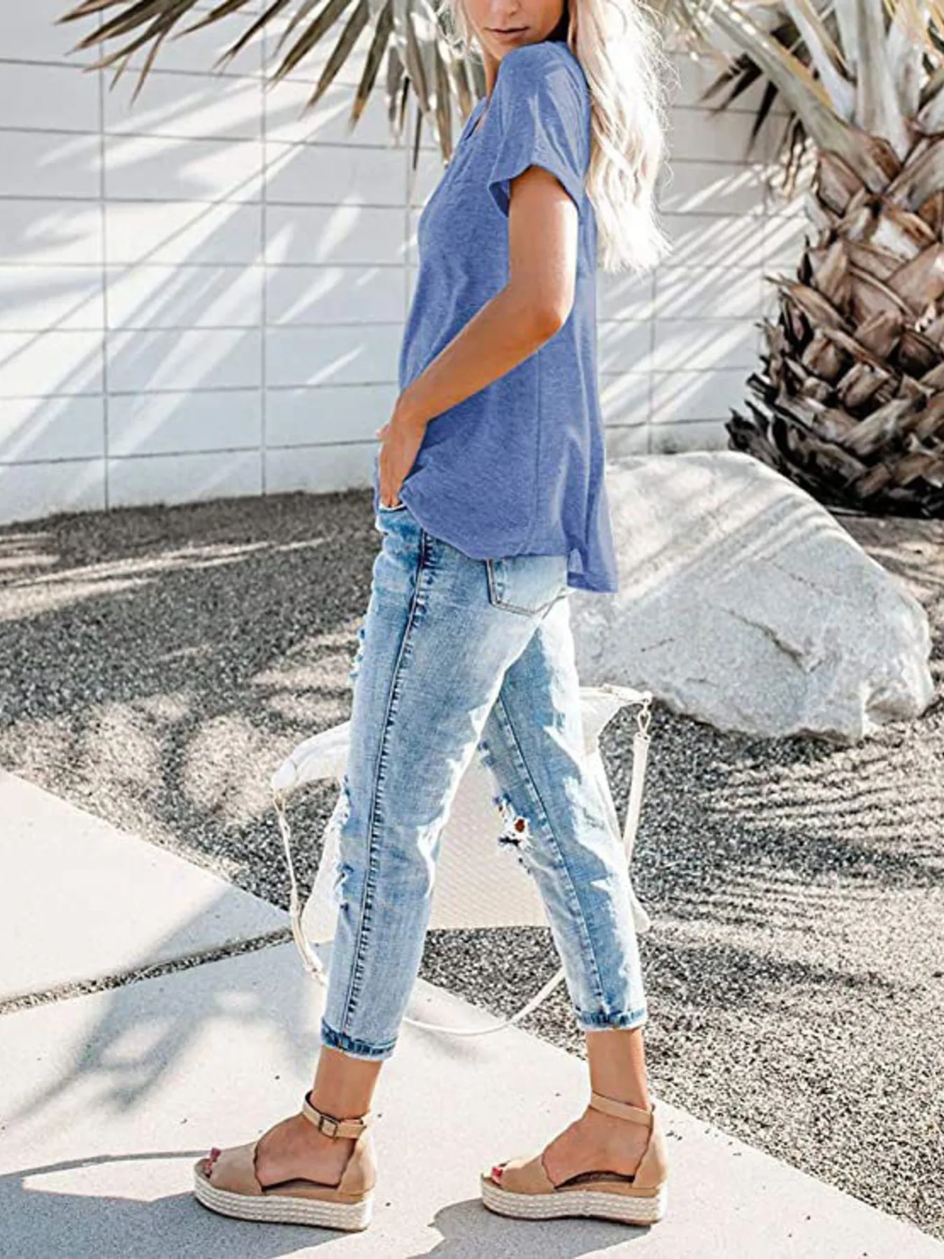 Full Size Notched Short Sleeve T-Shirt Plus Size - Image 9