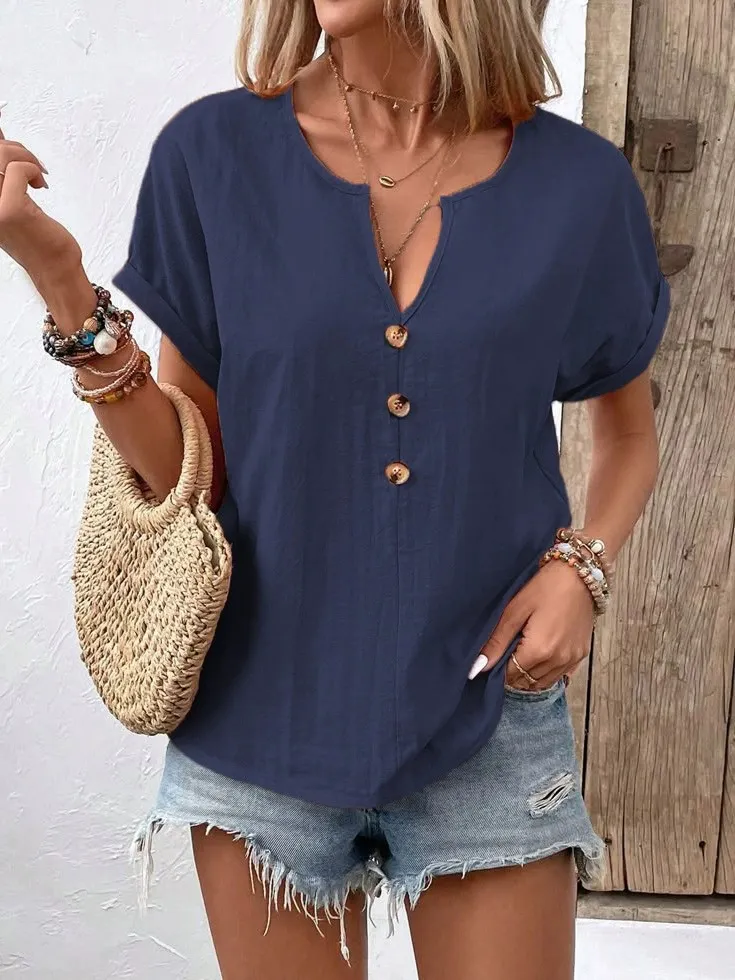 Full Size Notched Short Sleeve Top Plus Size - Image 10