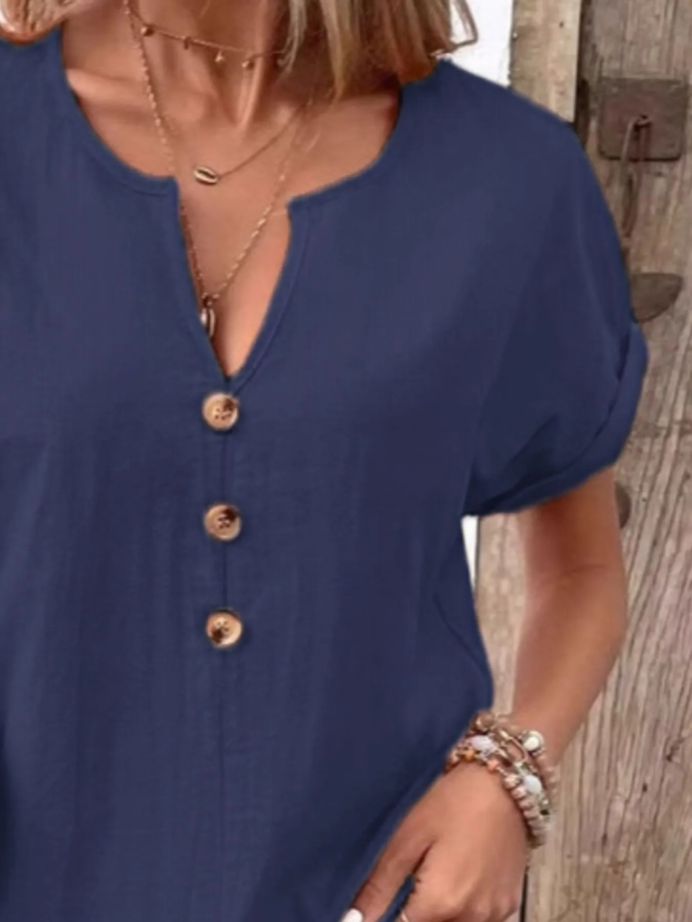 Full Size Notched Short Sleeve Top Plus Size - Image 12