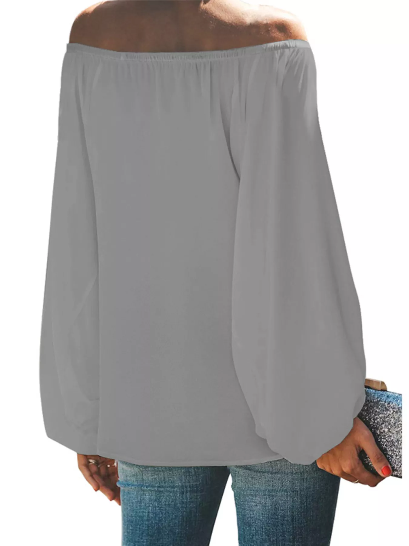 Full Size Off-Shoulder Balloon Sleeve Blouse Plus Size - Image 10