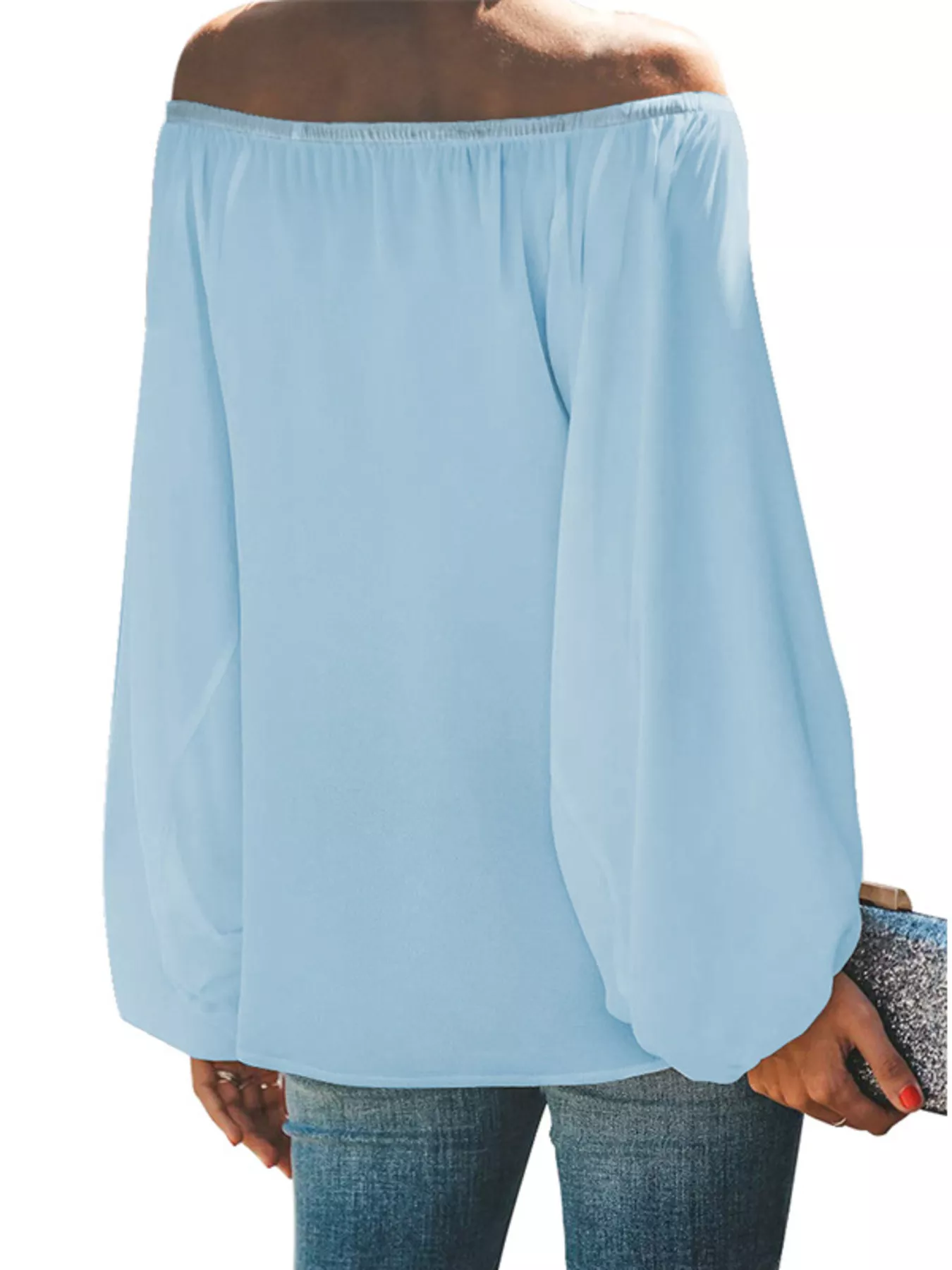 Full Size Off-Shoulder Balloon Sleeve Blouse Plus Size - Image 12