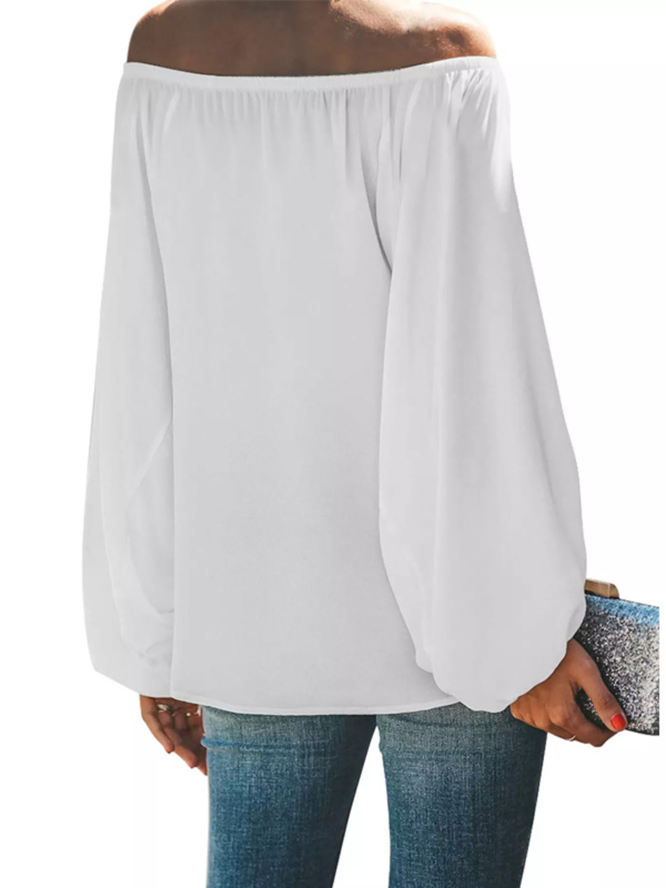Full Size Off-Shoulder Balloon Sleeve Blouse Plus Size - Image 2
