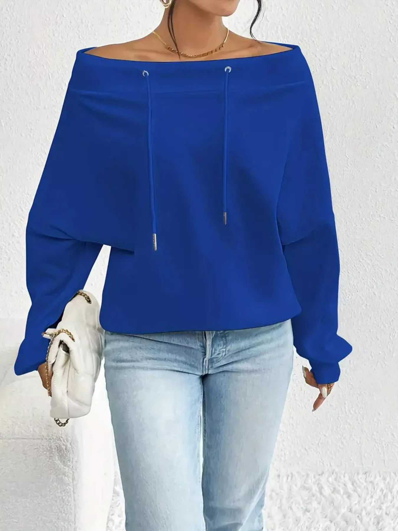 Full Size Off-Shoulder Drawstring Long Sleeve Top Plus Size - Image 10