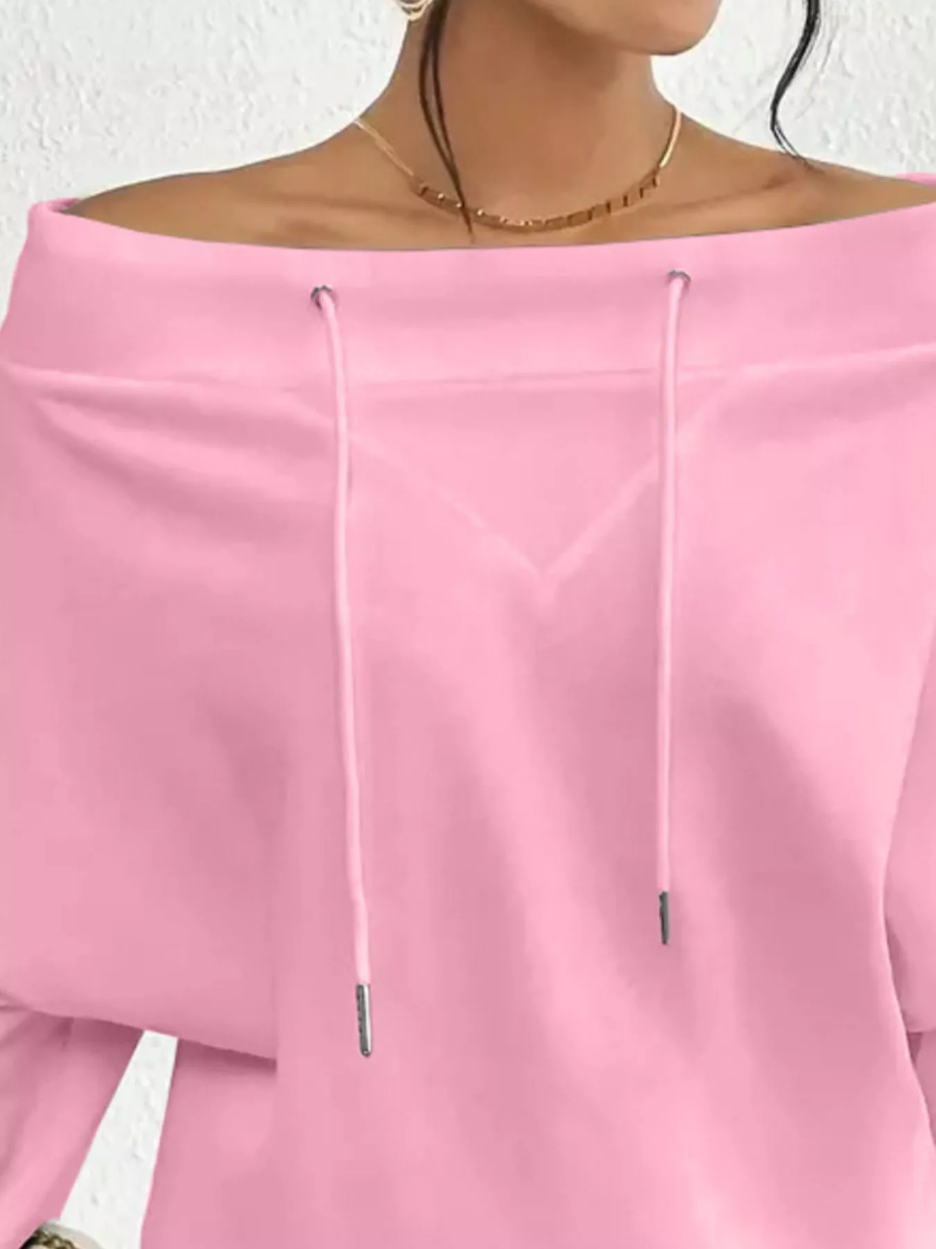 Full Size Off-Shoulder Drawstring Long Sleeve Top Plus Size - Image 9
