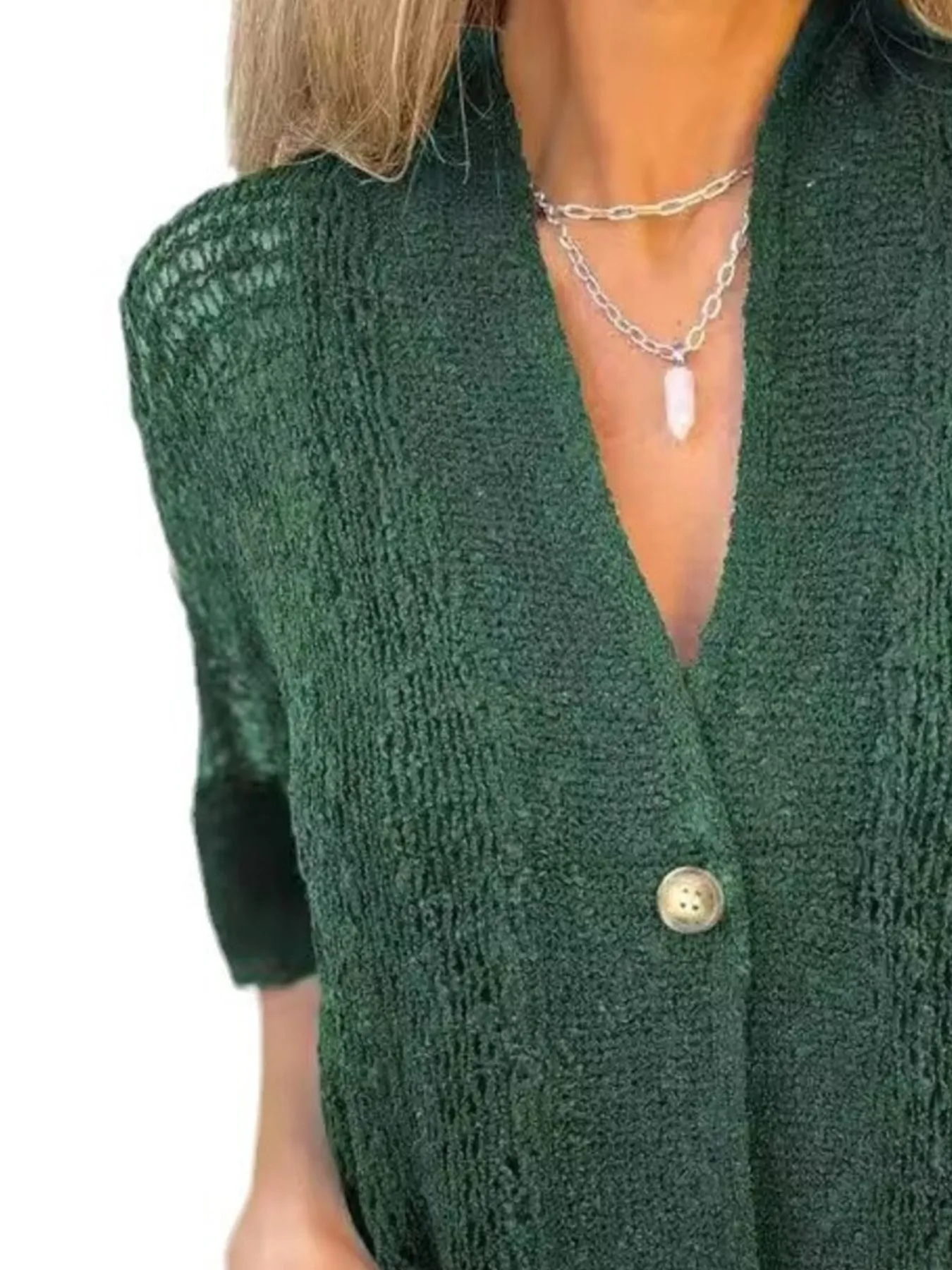 Full Size One Button Half Sleeve Cardigan Plus Size - Image 15