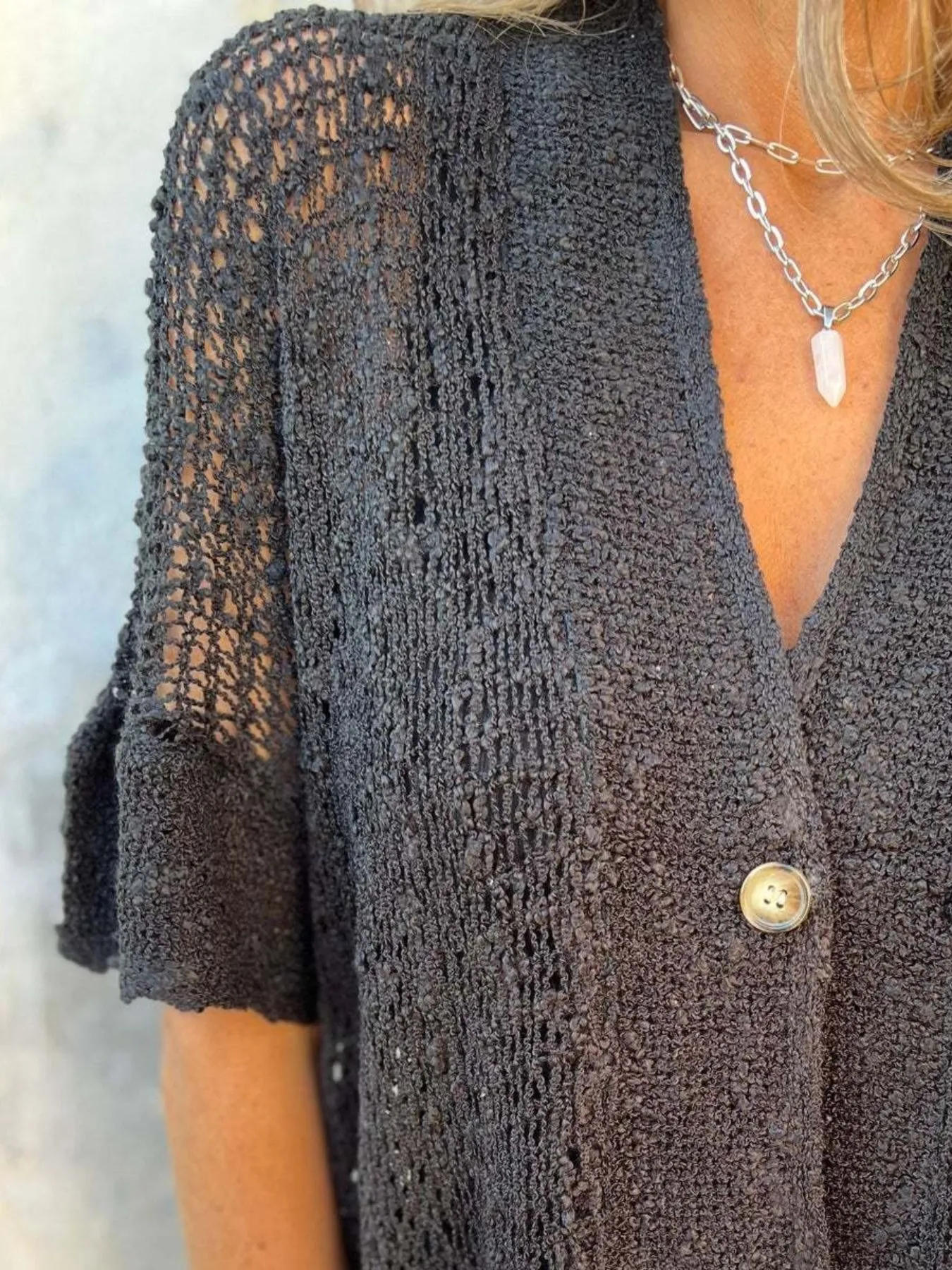 Full Size One Button Half Sleeve Cardigan Plus Size - Image 9