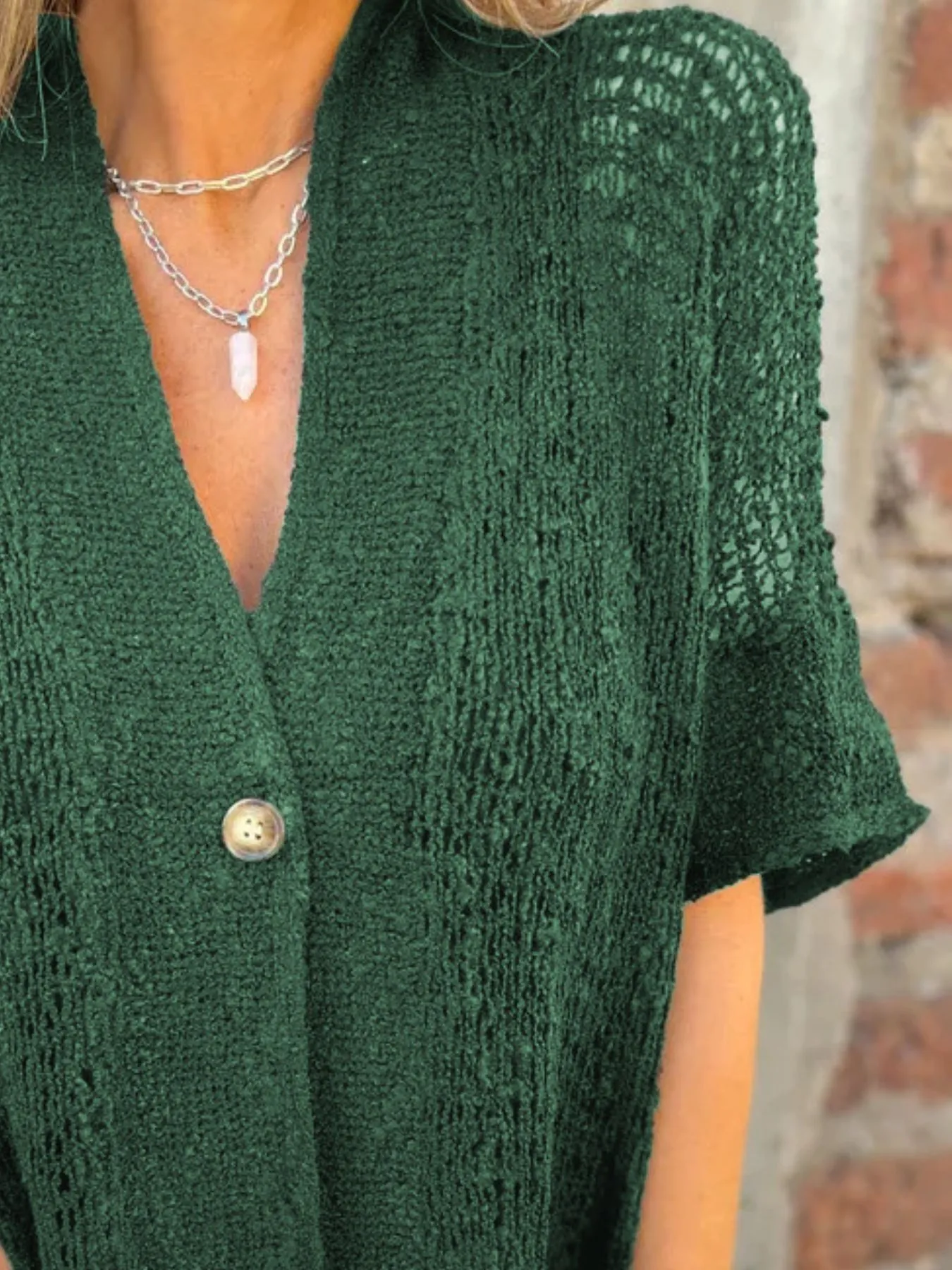 Full Size One Button Openwork Cardigan Plus Size - Image 19