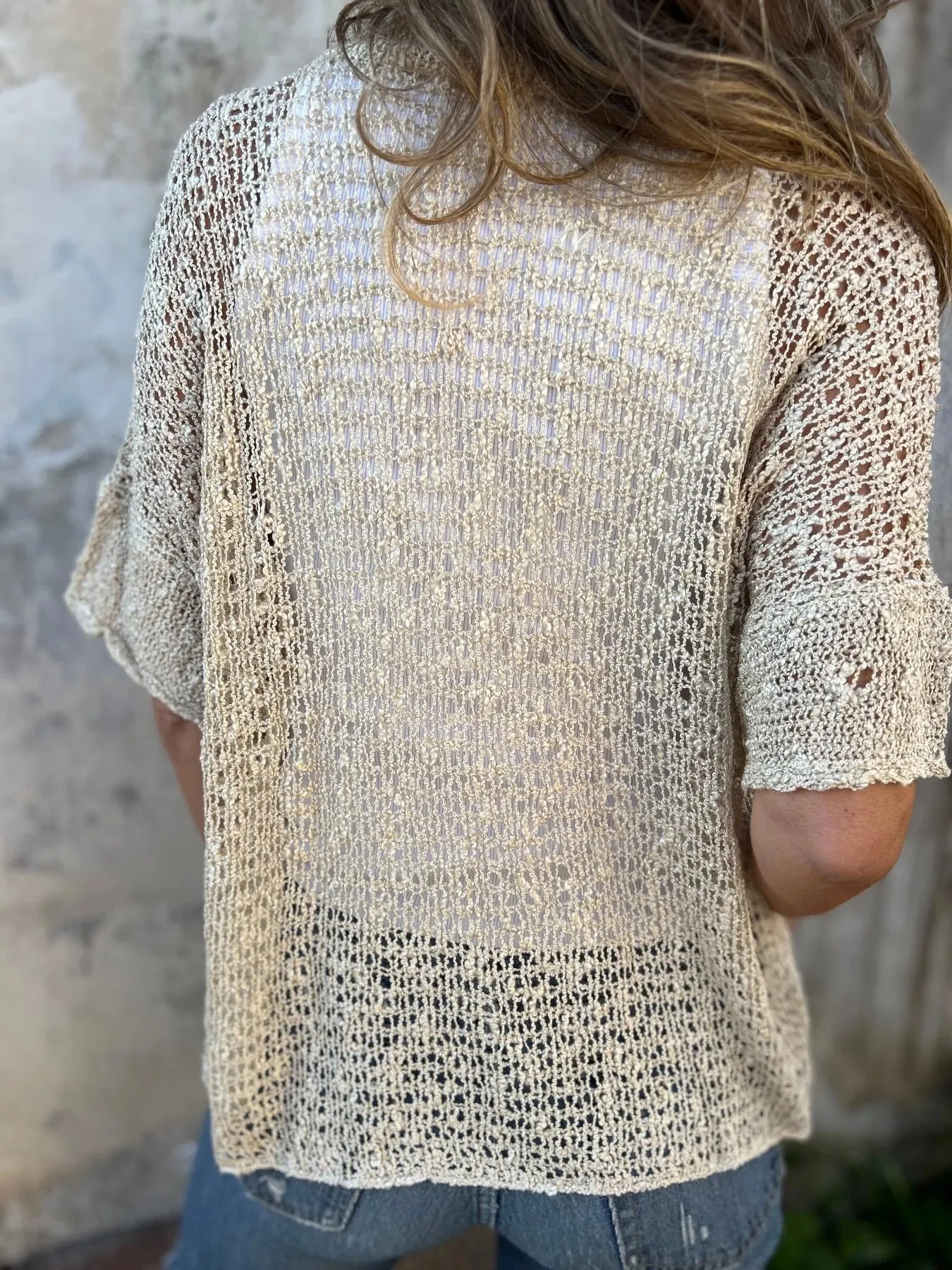 Full Size One Button Openwork Cardigan Plus Size - Image 2