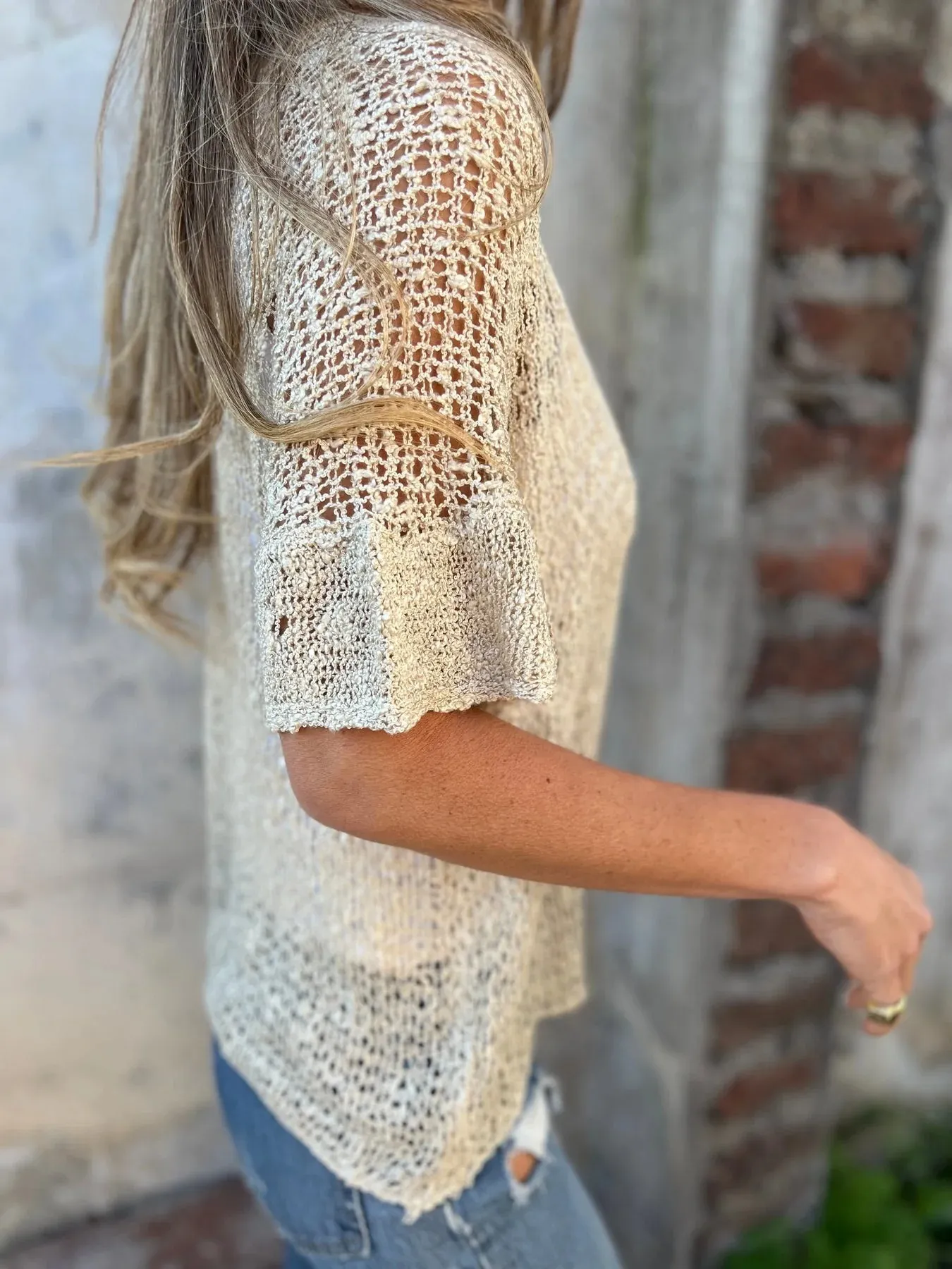 Full Size One Button Openwork Cardigan Plus Size - Image 4