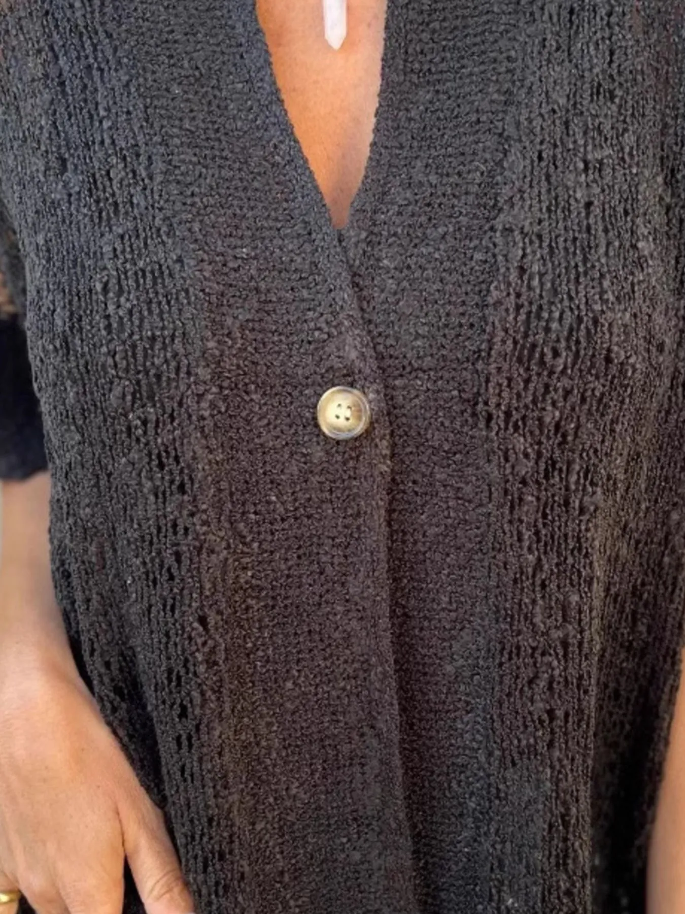 Full Size One Button Openwork Cardigan Plus Size - Image 6