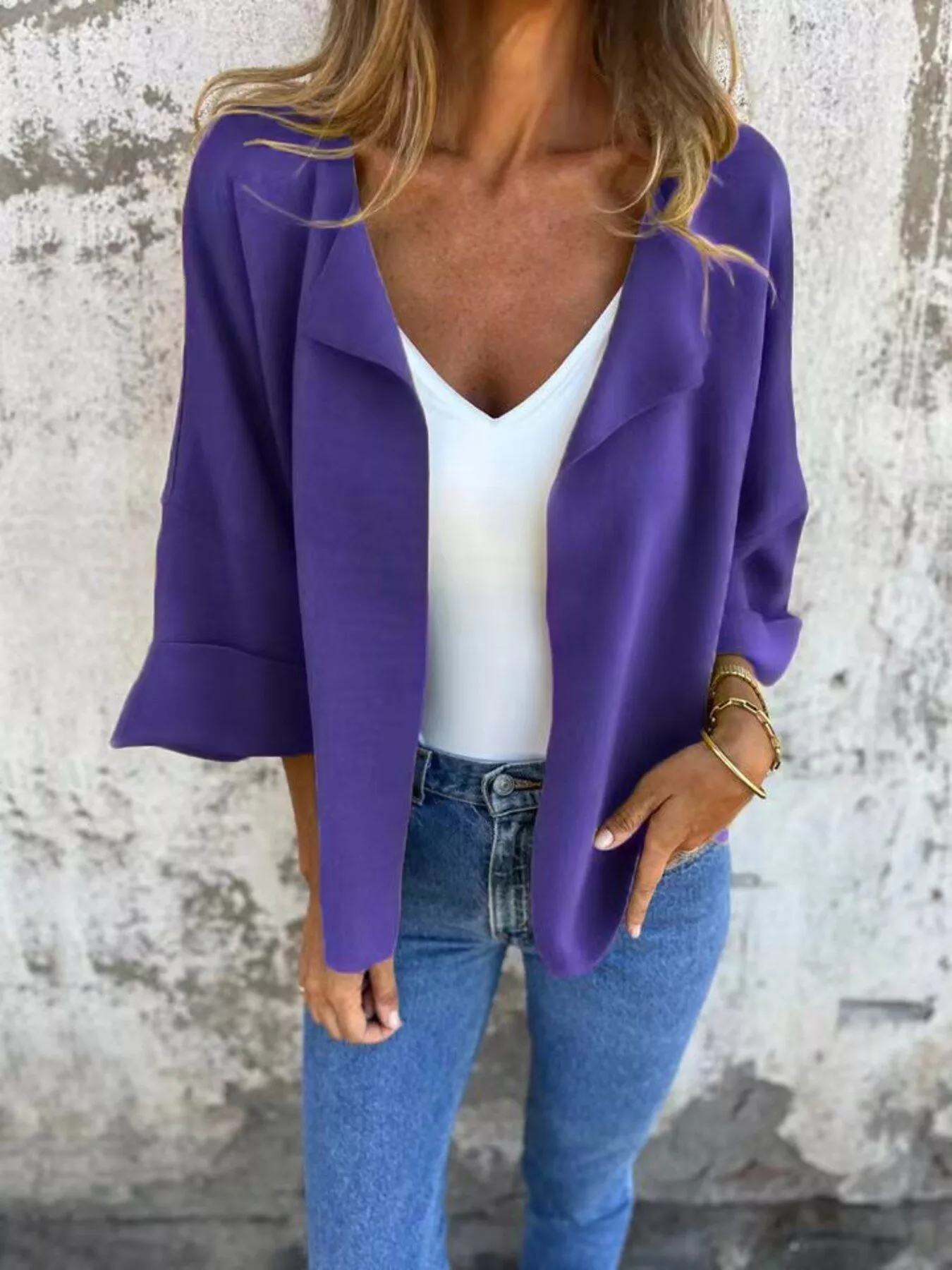 Full Size Open Front 3/4 Sleeve Casual Cardigan Plus Size - Image 4