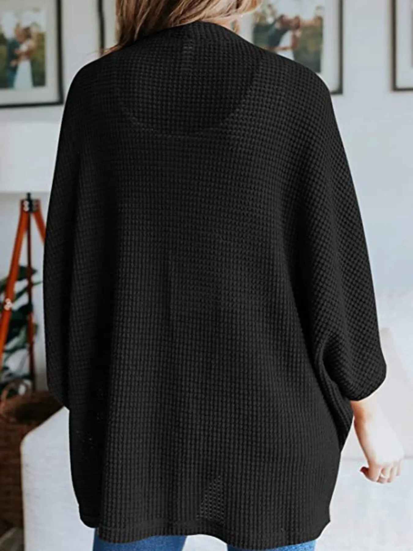 Full Size Open Front Waffle Knit Cardigan Plus Size - Image 11