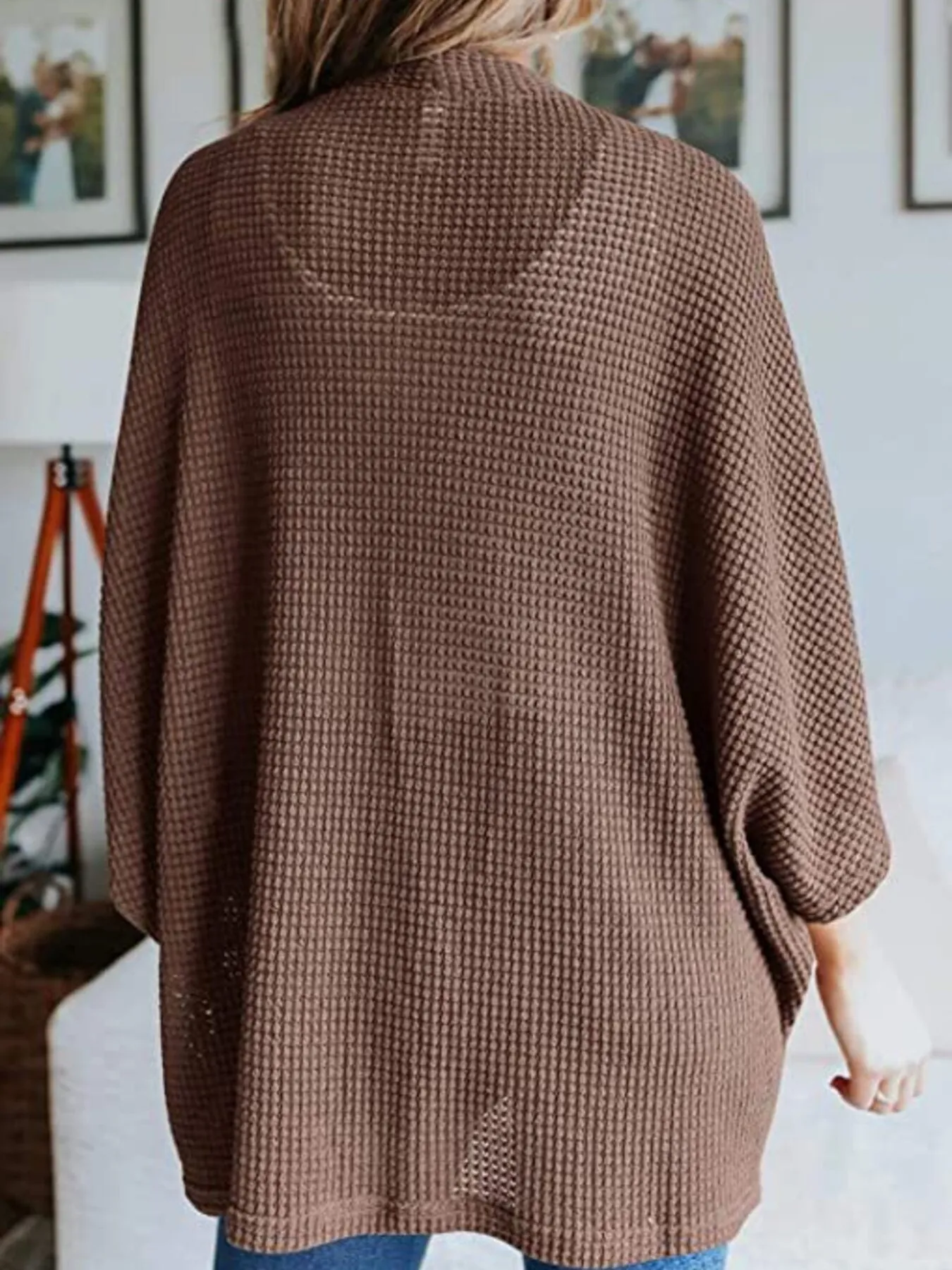 Full Size Open Front Waffle Knit Cardigan Plus Size - Image 14