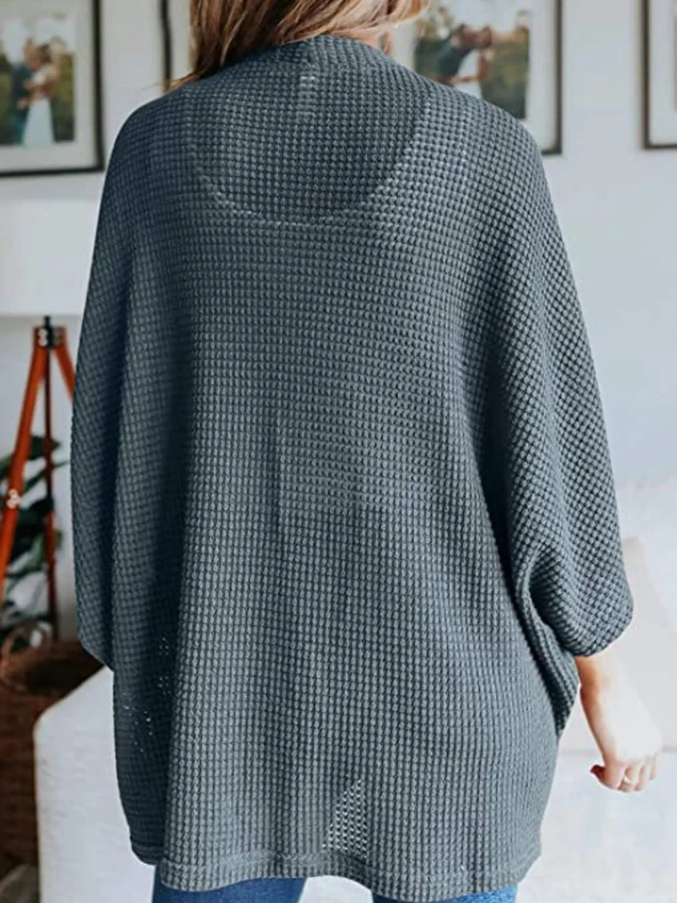 Full Size Open Front Waffle Knit Cardigan Plus Size - Image 18