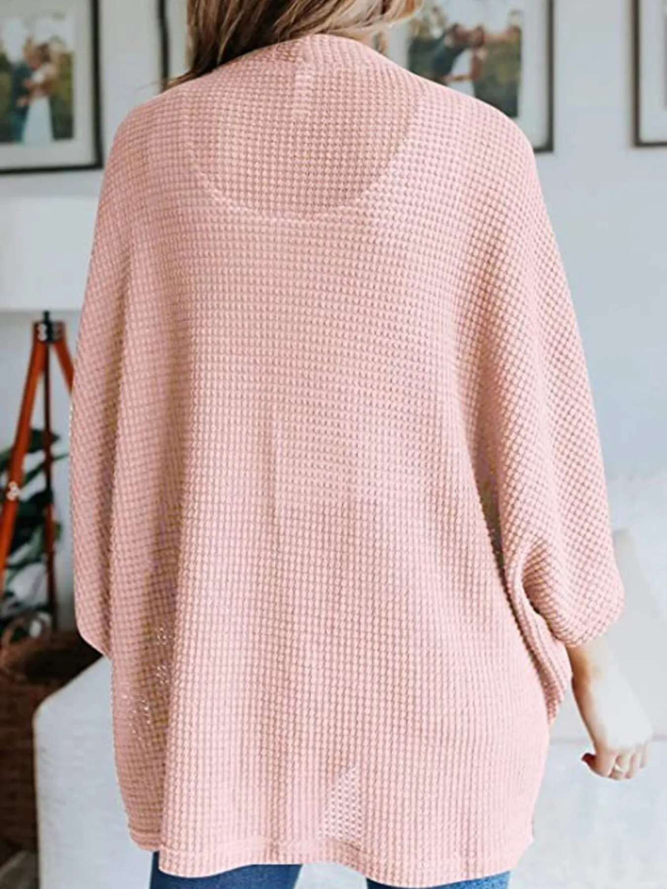 Full Size Open Front Waffle Knit Cardigan Plus Size - Image 2