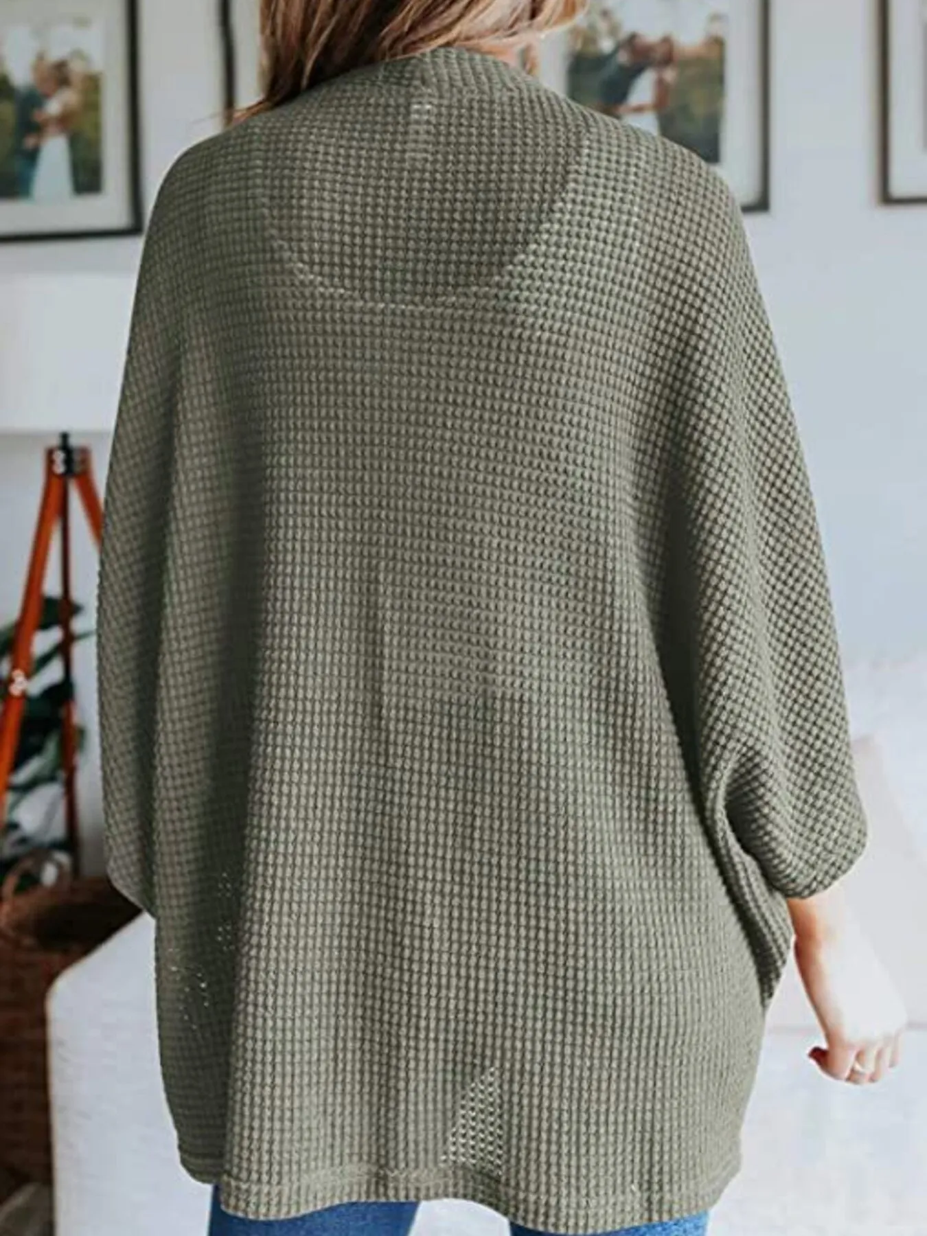 Full Size Open Front Waffle Knit Cardigan Plus Size - Image 23