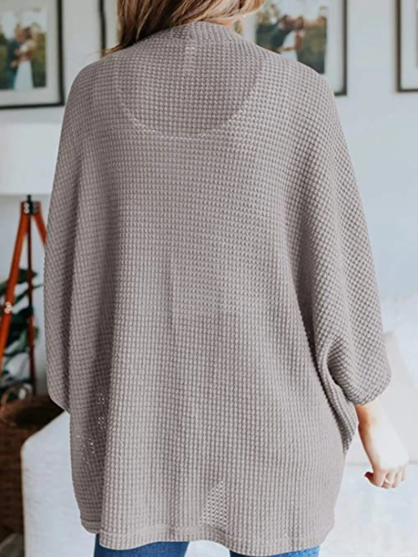 Full Size Open Front Waffle Knit Cardigan Plus Size - Image 26