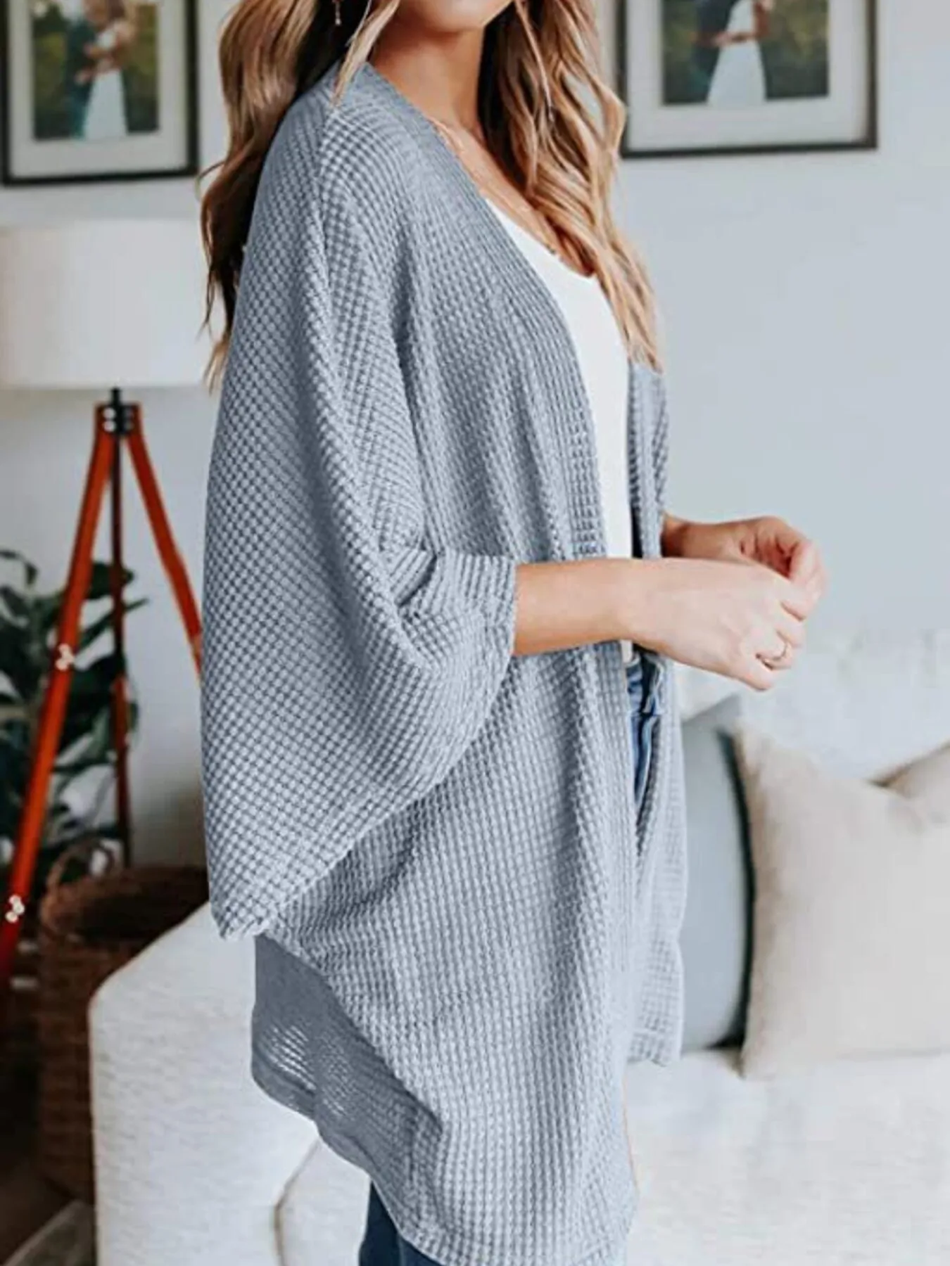 Full Size Open Front Waffle Knit Cardigan Plus Size - Image 30