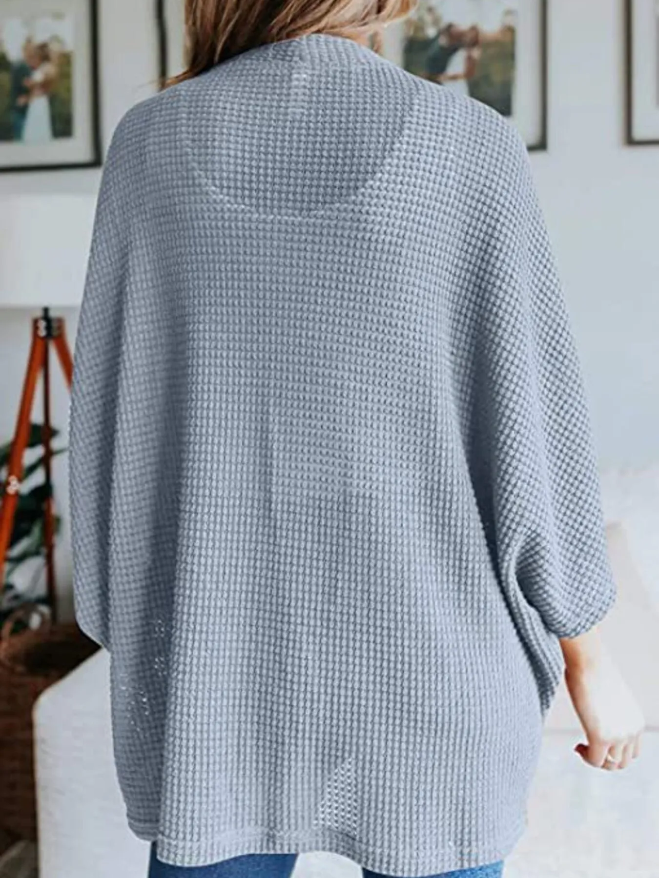 Full Size Open Front Waffle Knit Cardigan Plus Size - Image 31