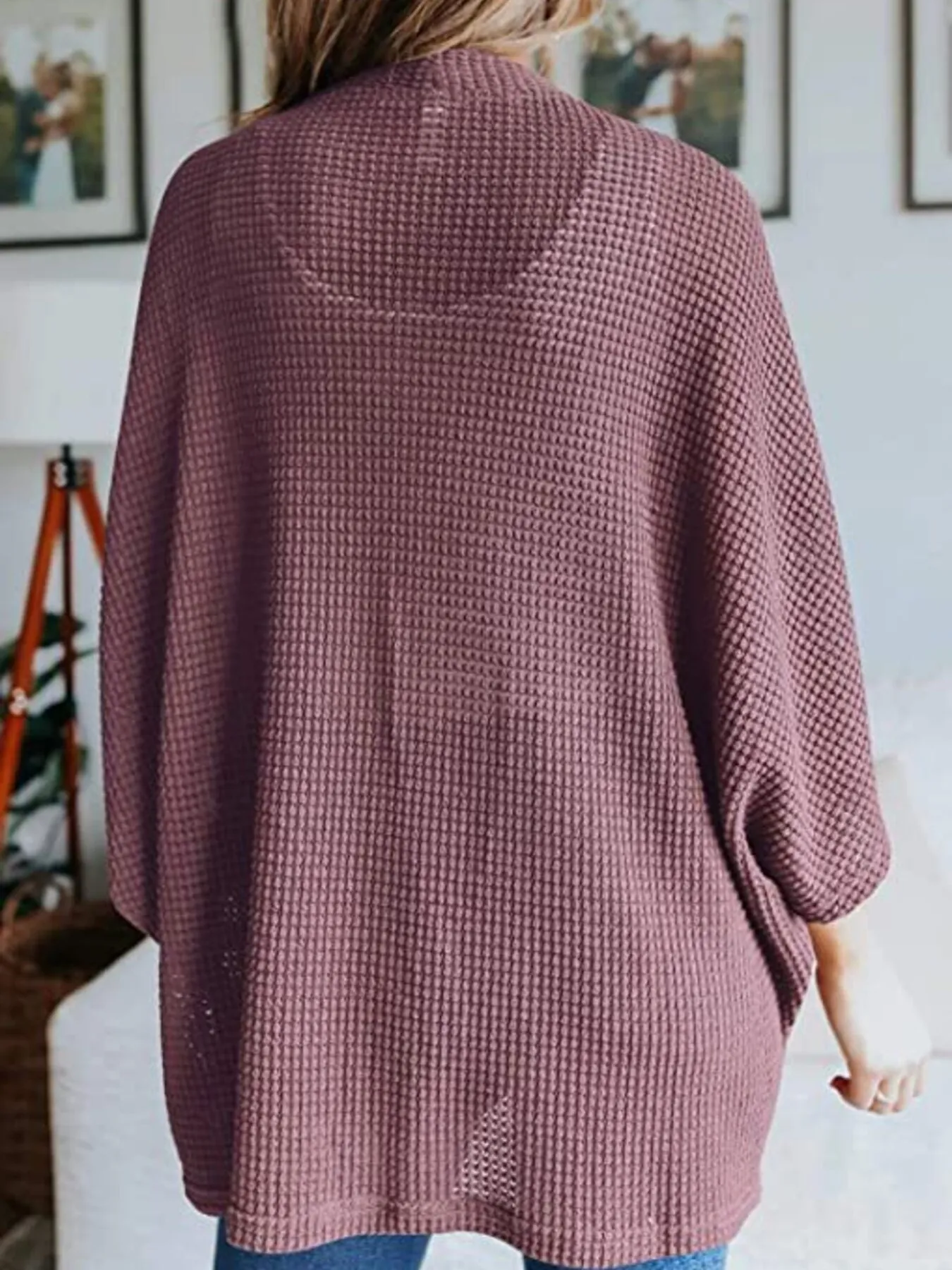 Full Size Open Front Waffle Knit Cardigan Plus Size - Image 34