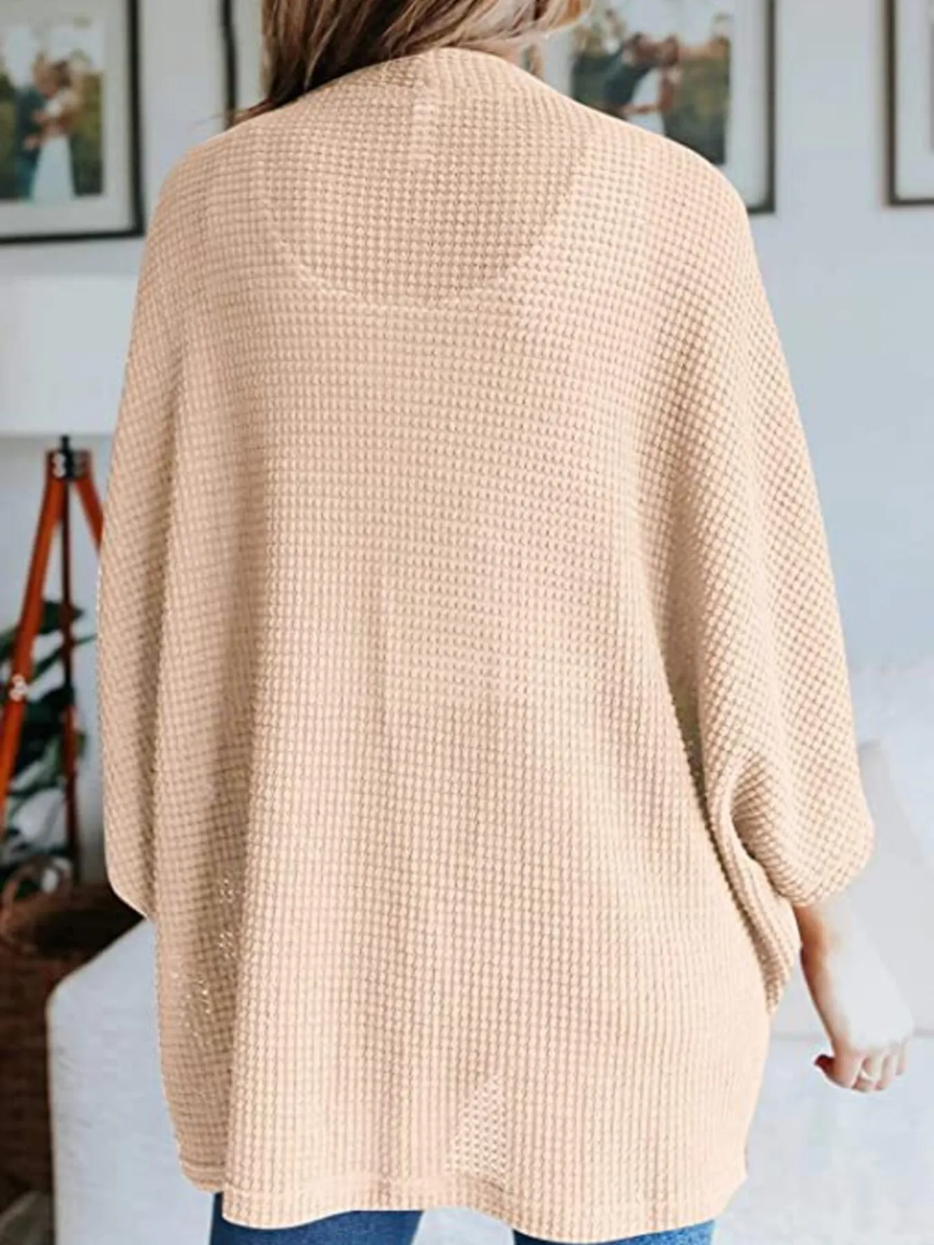 Full Size Open Front Waffle Knit Cardigan Plus Size - Image 6