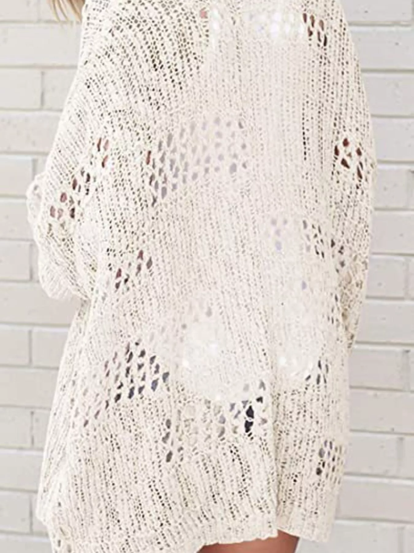 Full Size Openwork Open Front Lightweight Cardigan Plus Size - Image 9
