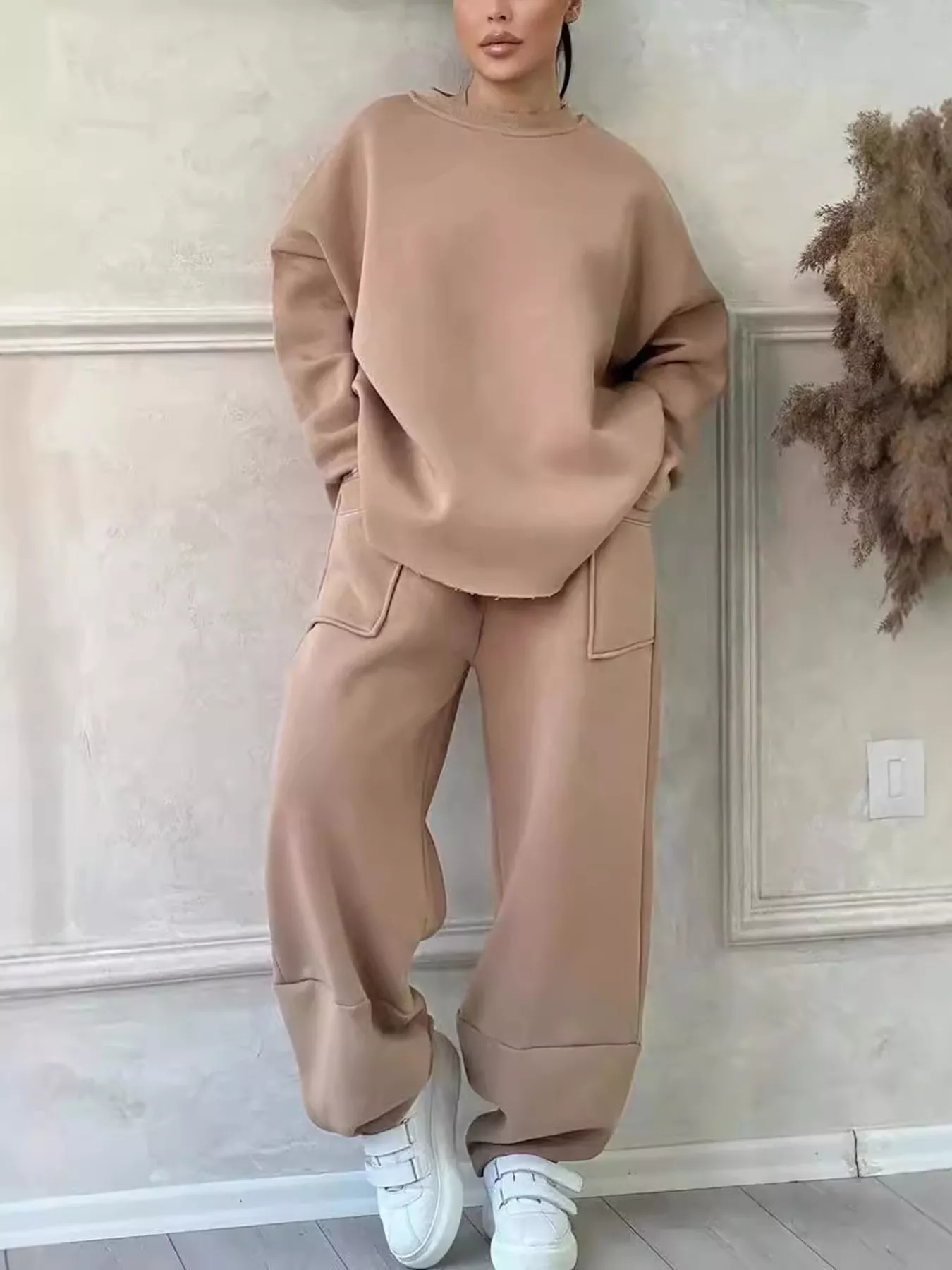 Full Size Oversized Round Neck Top and Pants Set Plus Size - Image 4
