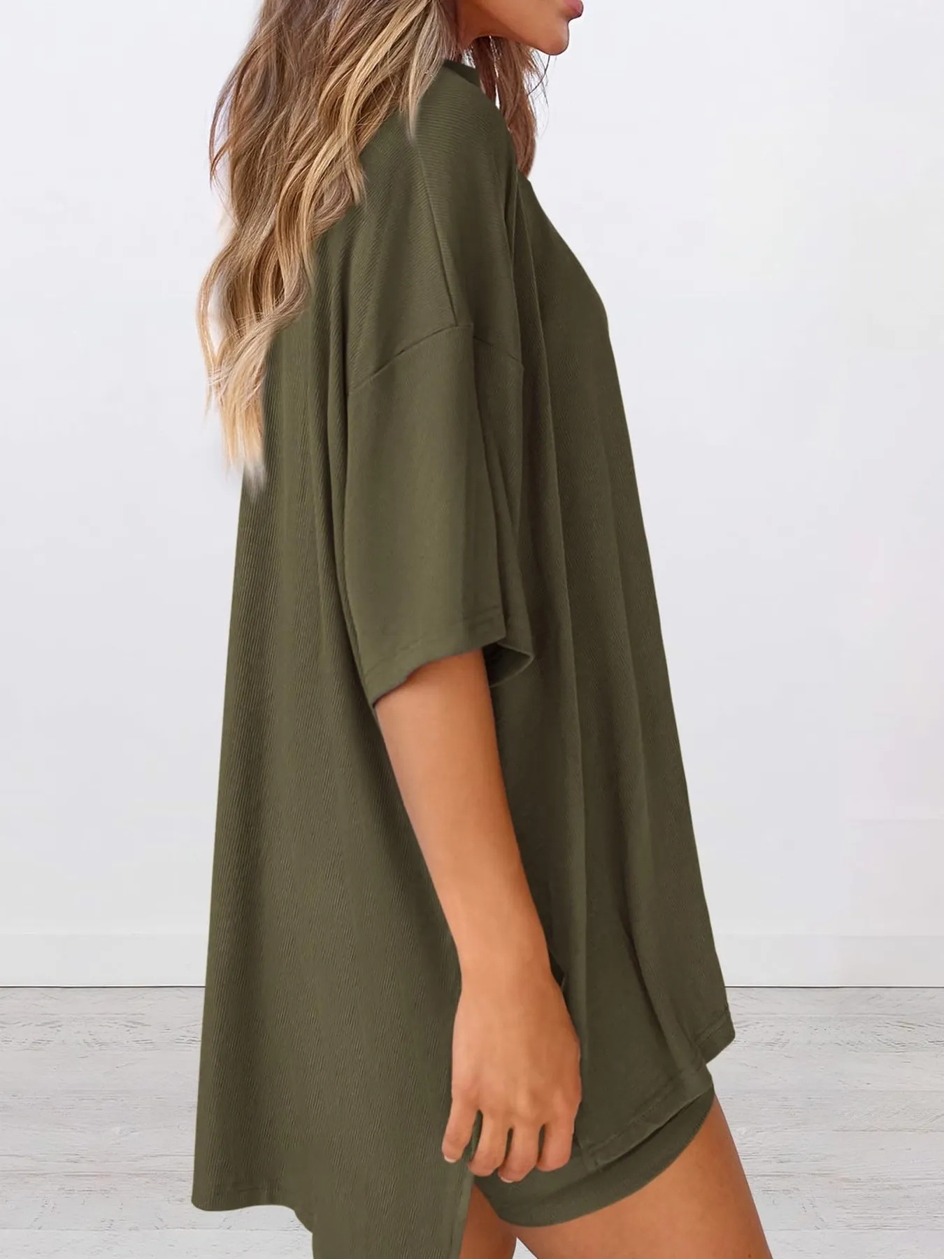 Full Size Oversized Round Neck Top and Shorts Set Plus Size - Image 18