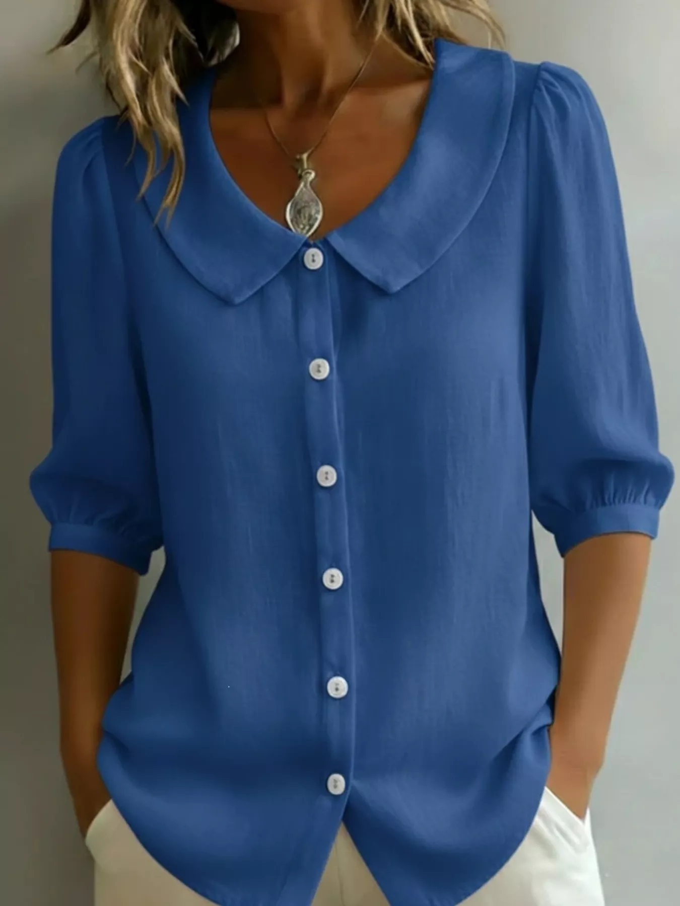 Full Size Peter Pan Collar Button-Down Shirt Plus Size - Image 8
