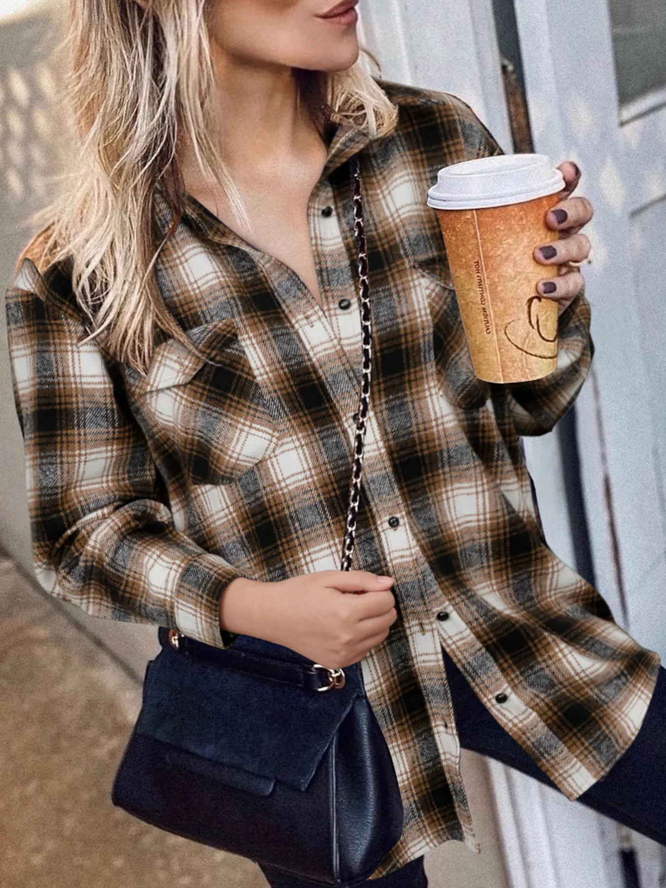 Full Size Plaid Button-Up Long Sleeve Shirt Plus Size - Image 10