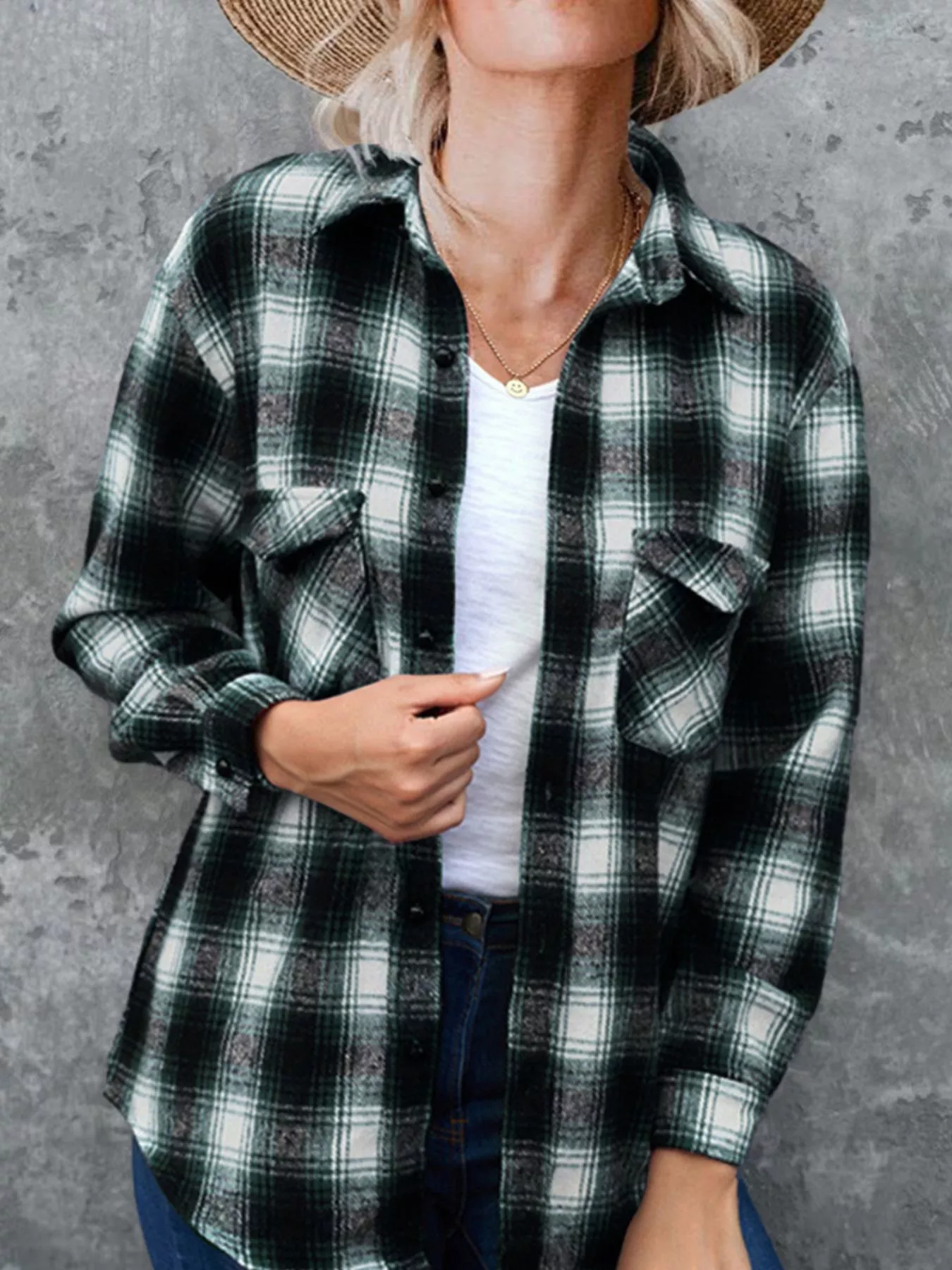 Full Size Plaid Button-Up Long Sleeve Shirt Plus Size - Image 2