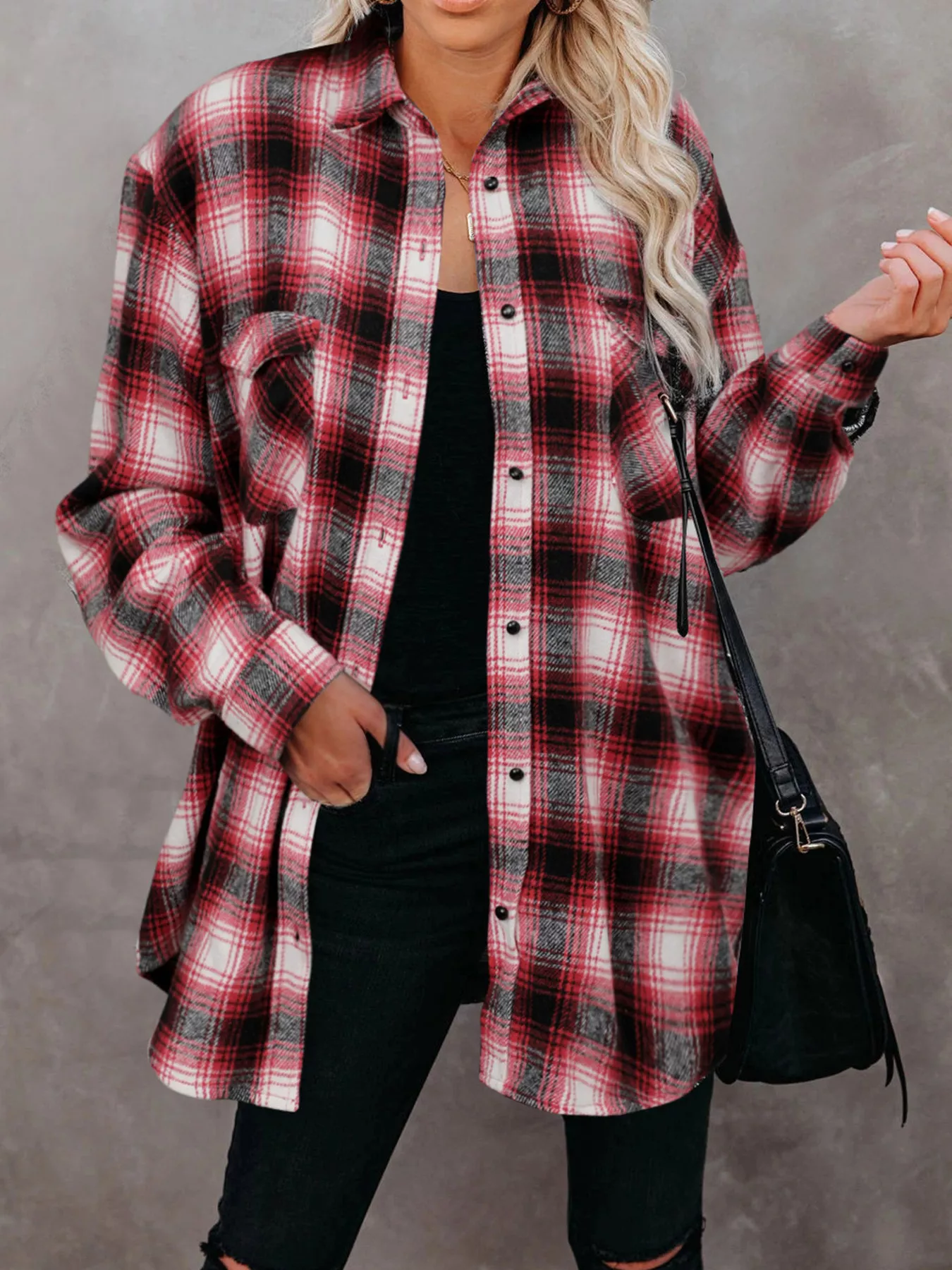 Full Size Plaid Button-Up Long Sleeve Shirt Plus Size - Image 4