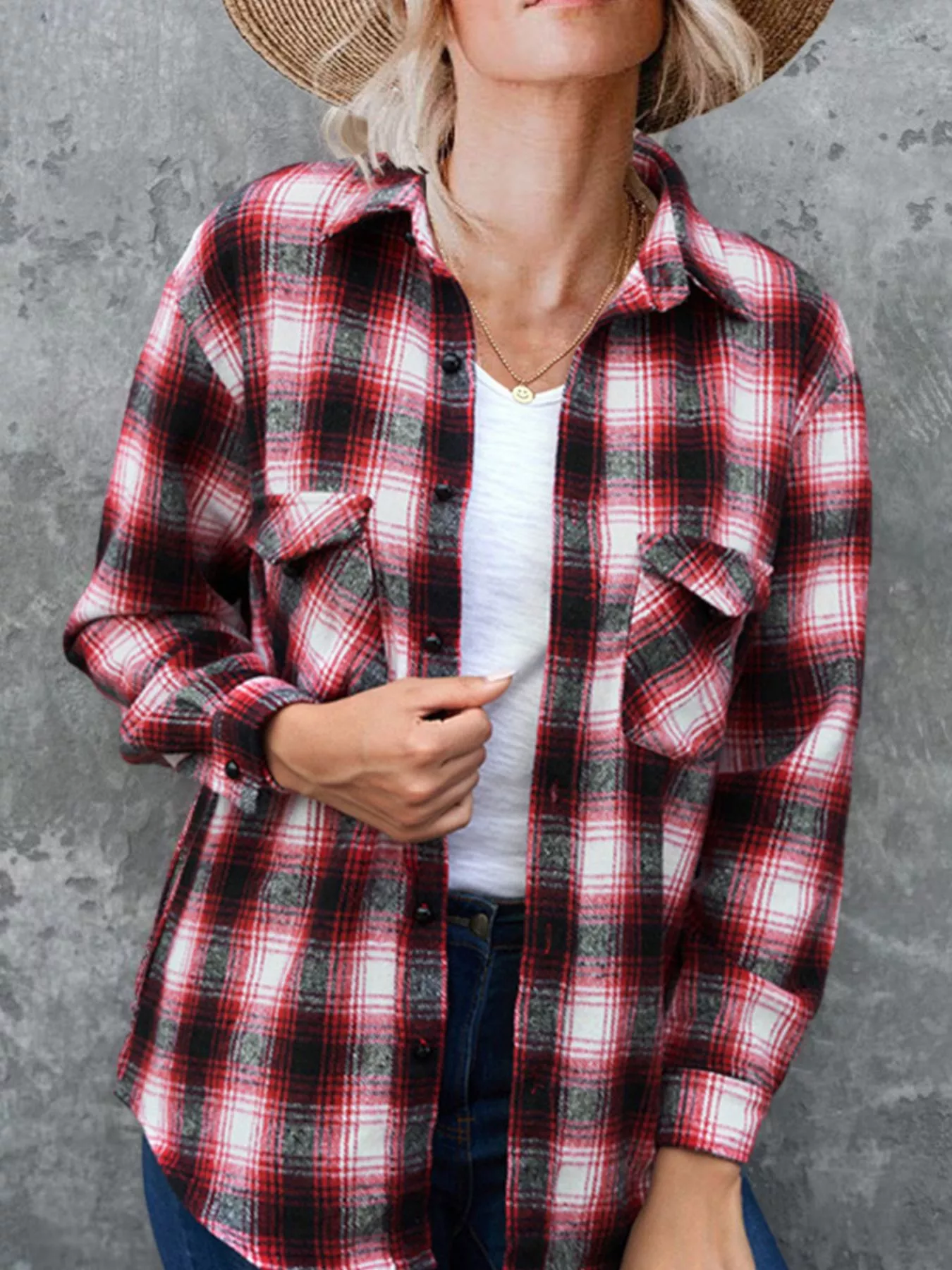 Full Size Plaid Button-Up Long Sleeve Shirt Plus Size - Image 5
