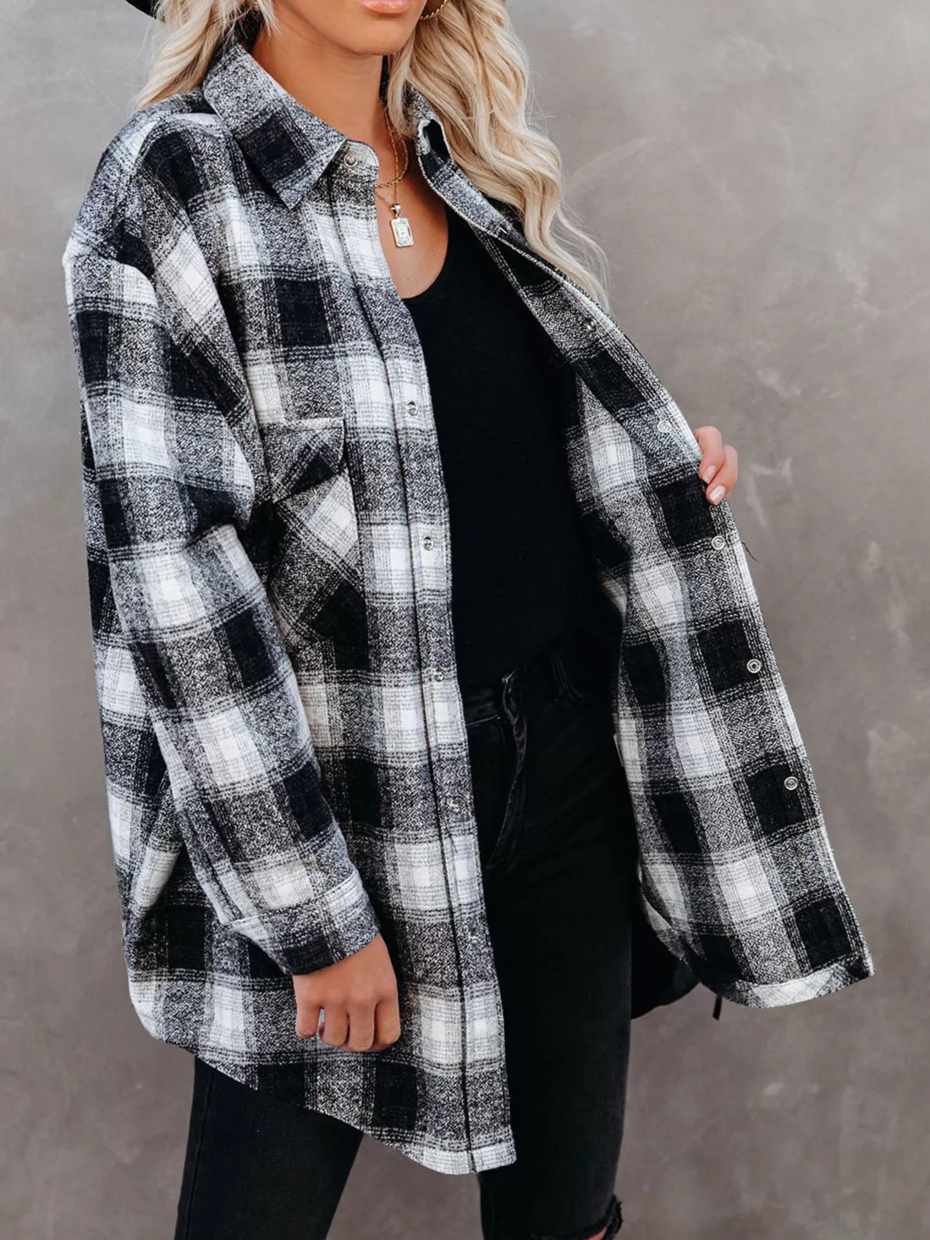 Full Size Plaid Button-Up Long Sleeve Shirt Plus Size - Image 7