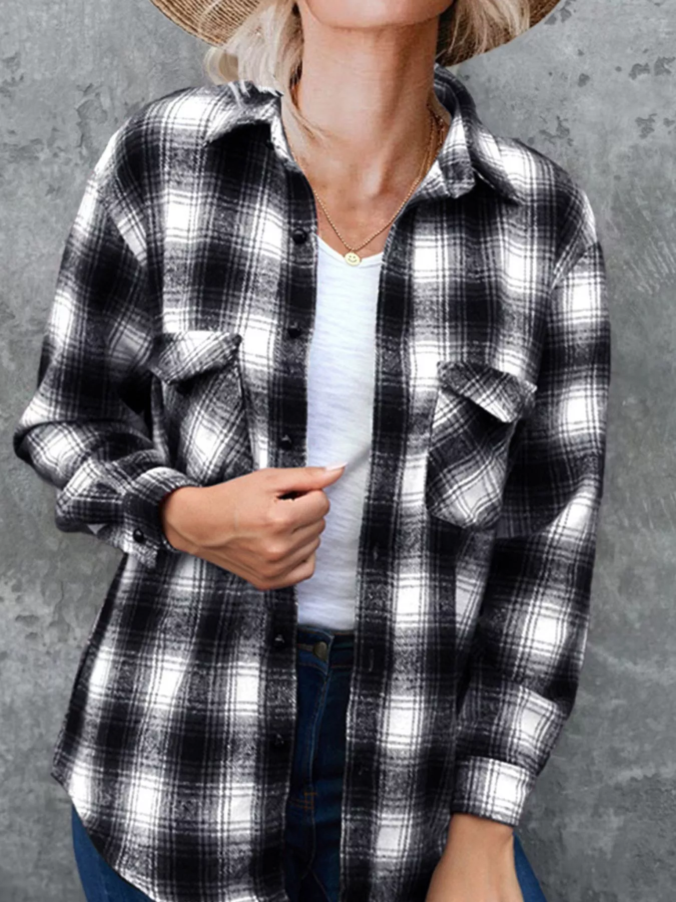 Full Size Plaid Button-Up Long Sleeve Shirt Plus Size - Image 8