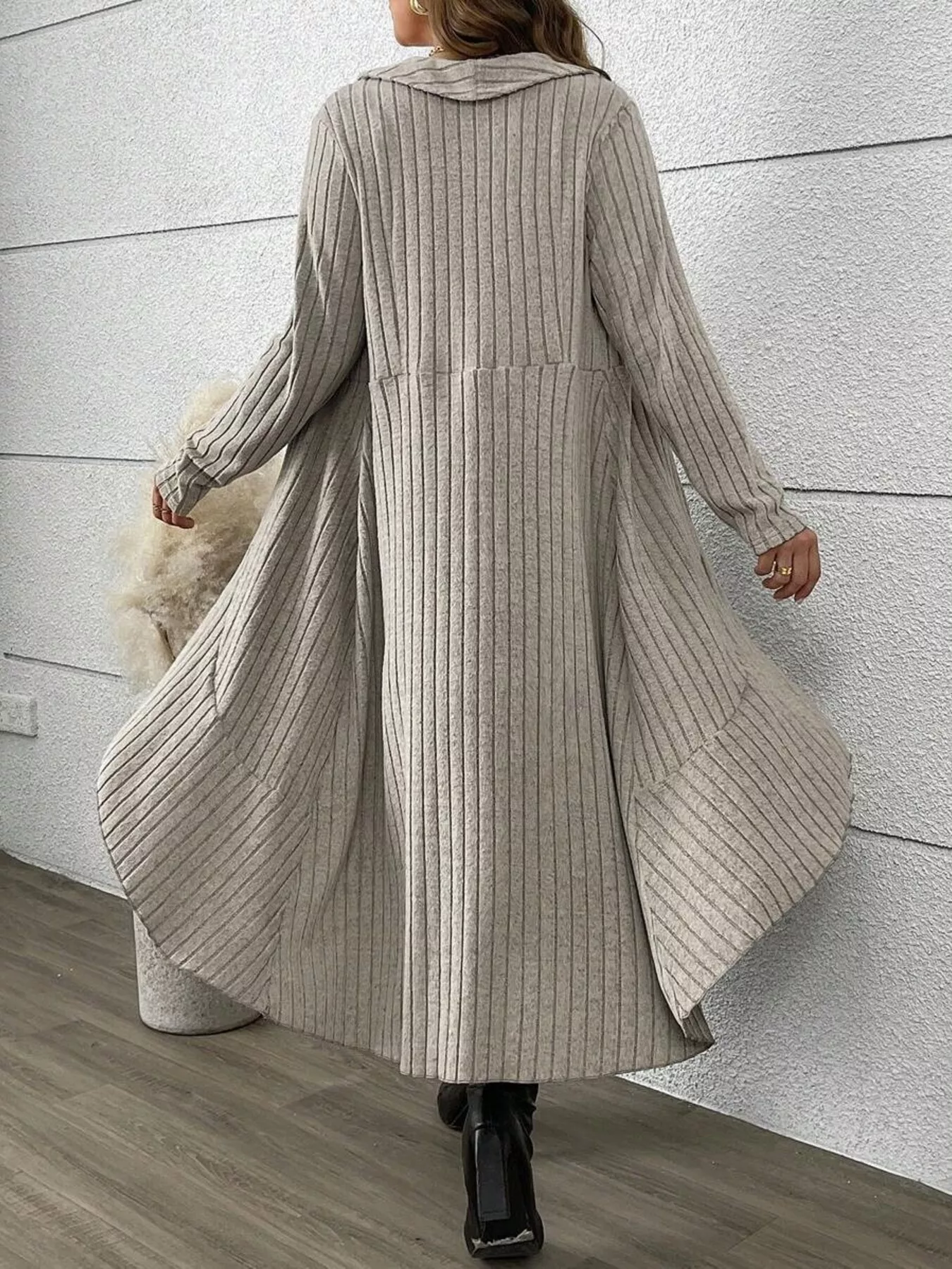 Full Size Plaid Dress & Ribbed Knit Cardigan Set Plus Size - Image 5