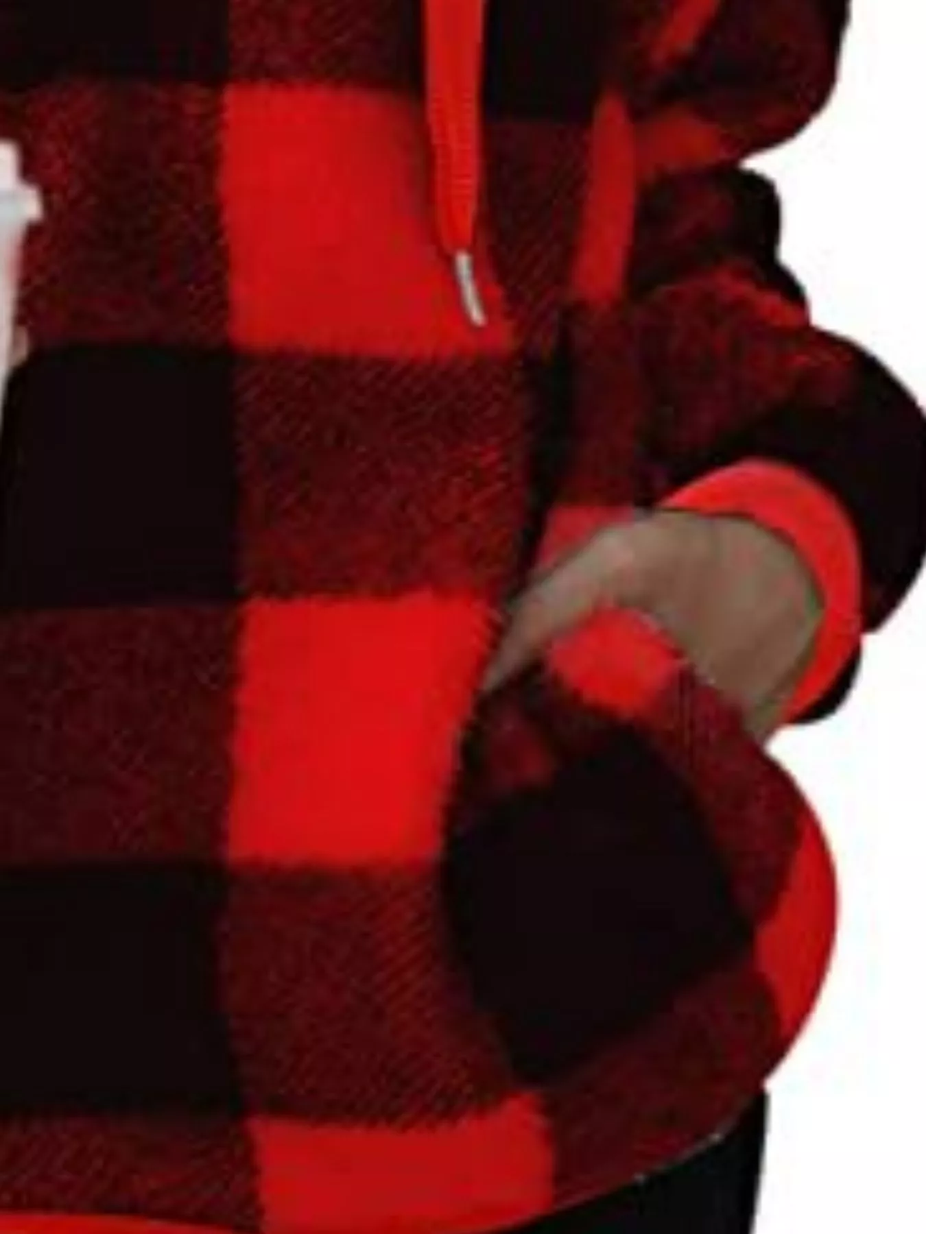 Full Size Plaid Sherpa Drawstring Hoodie Plus Size - Image 20